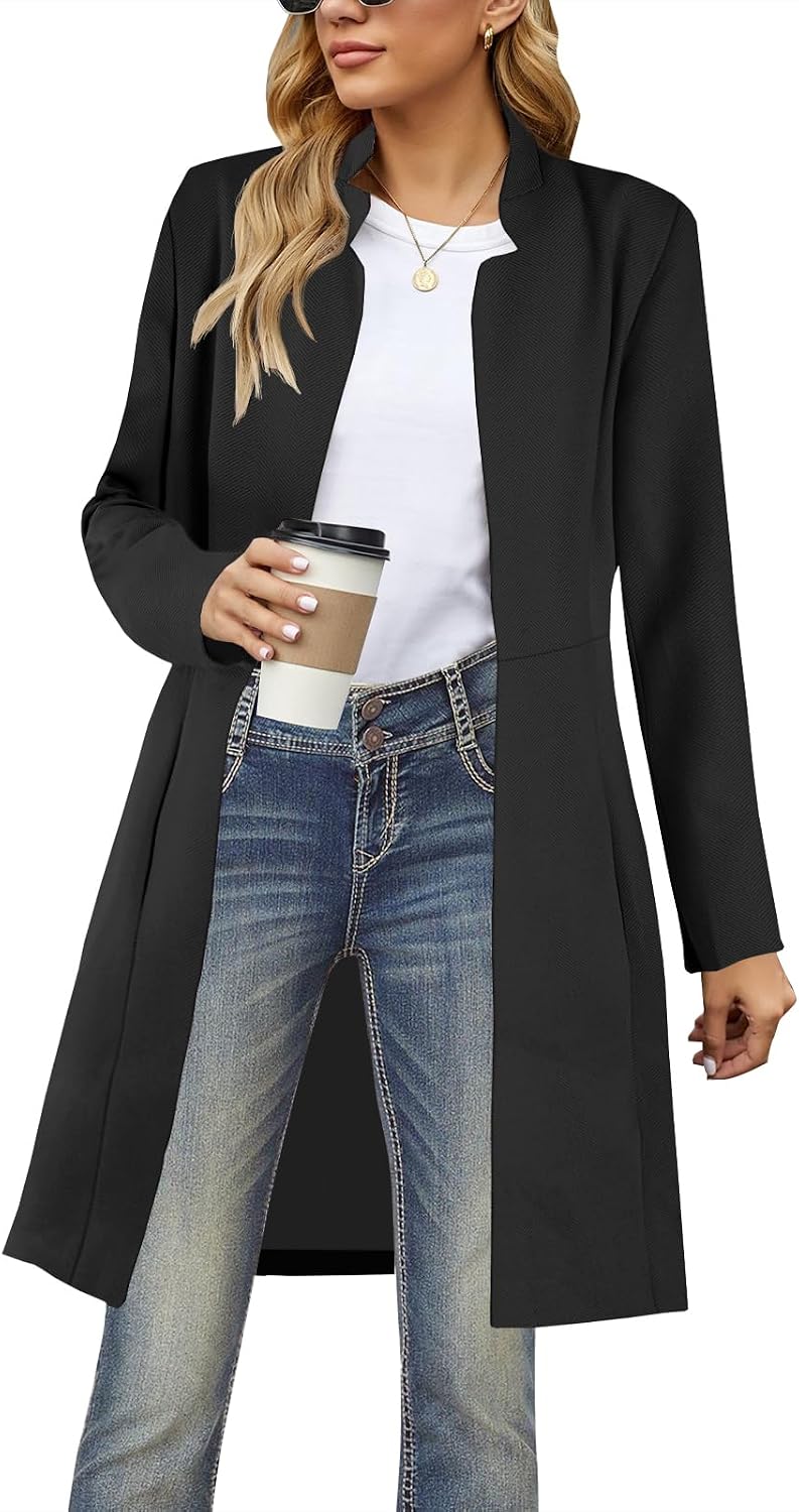 Grlasen Womens Wool Blend Long Pea Coats Jackets Slim Fit Open Front Outerwear Casual Winter Overcoats