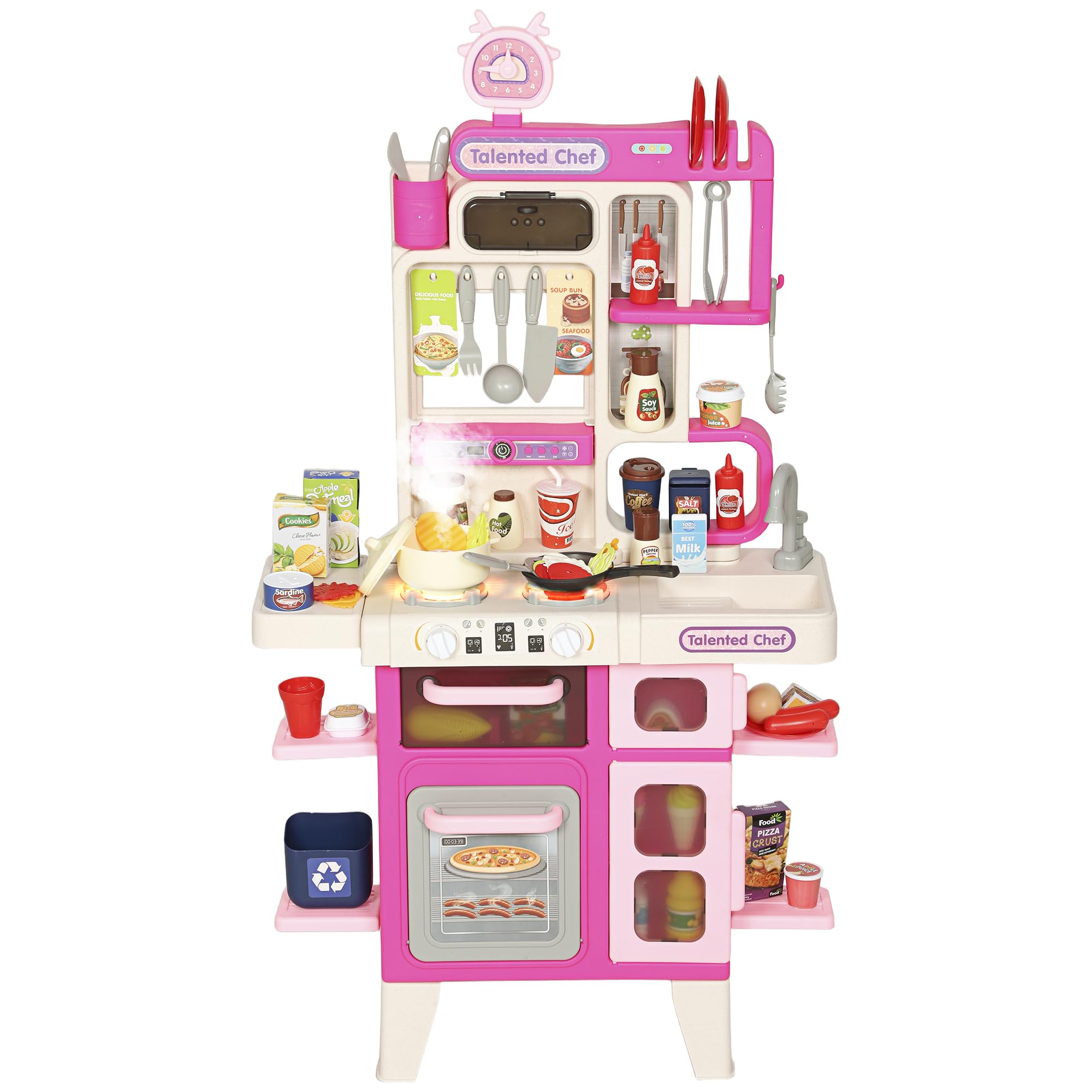 AIYAPLAY Cocina de Juguete con Luces y Sonido para Niños 52,5x22x100cm Rosa | Cocinita Infantil con Accesorios, Fregadero, Ollas, Utensilios, Alimentos Falsos, a Partir de 3 Años