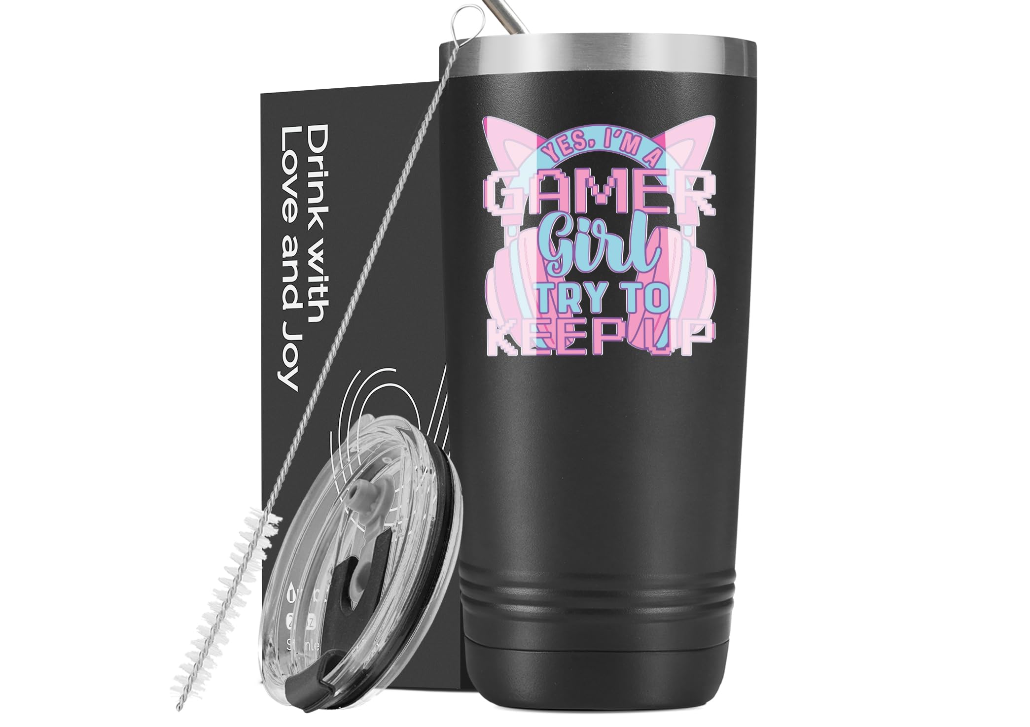 Onebttl Gamer Gifts for Girl, Gaming Mug 20oz Stainless Steel Tumbler, Yes I'm A Gamer Girl Try To Keep Up