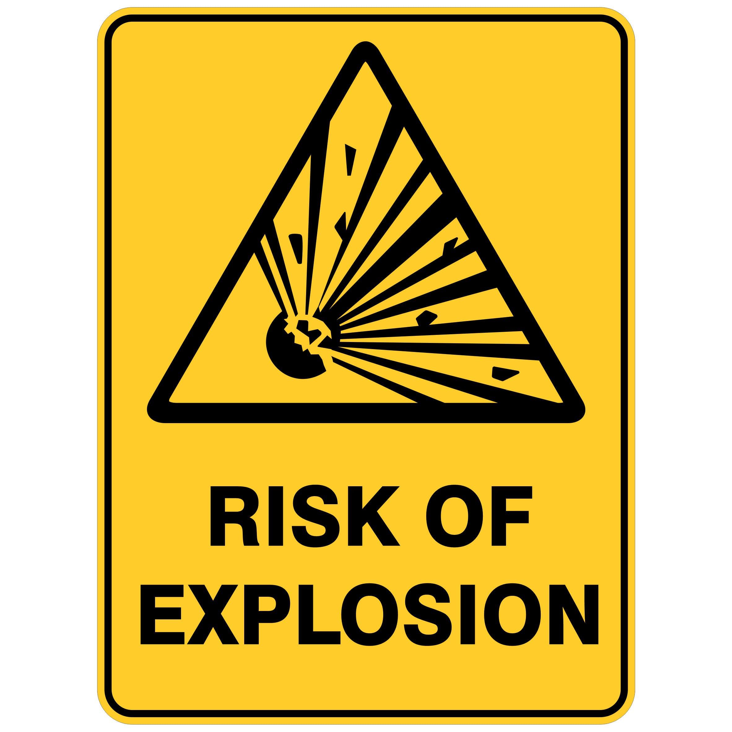 Risk Of Explosion Warning Signs, 12x8 Metal Tin Sign, Risk of explosion.