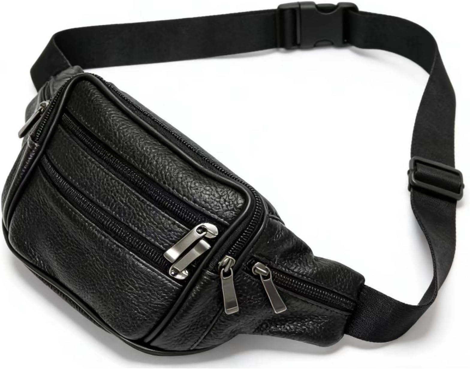 Leather Fanny Pack Travel Waist Bag 7 Pockets Waist Pack.Suitable for Outdoor Mountaineering Travel Camping Cycling Running etc FANNING511 Fanny pack (Black)