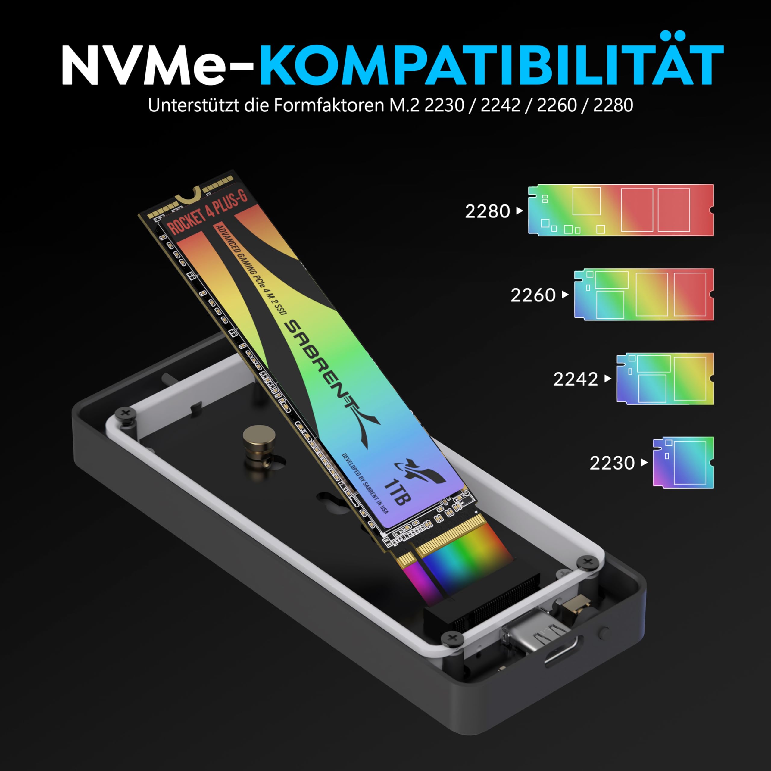 SABRENT Rocket RGB USB C 20Gbps M.2 SATA NVMe SSD Gehäuse (EC-RGBG)