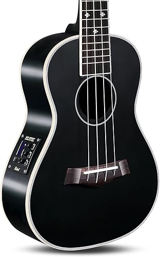 Miniatura 3 de Guitarra eléctrica hawaiana Ellen Concert estilo ukelele de 23 pulgadas Spruce Mahogany Ukulele Hawaii, Negro