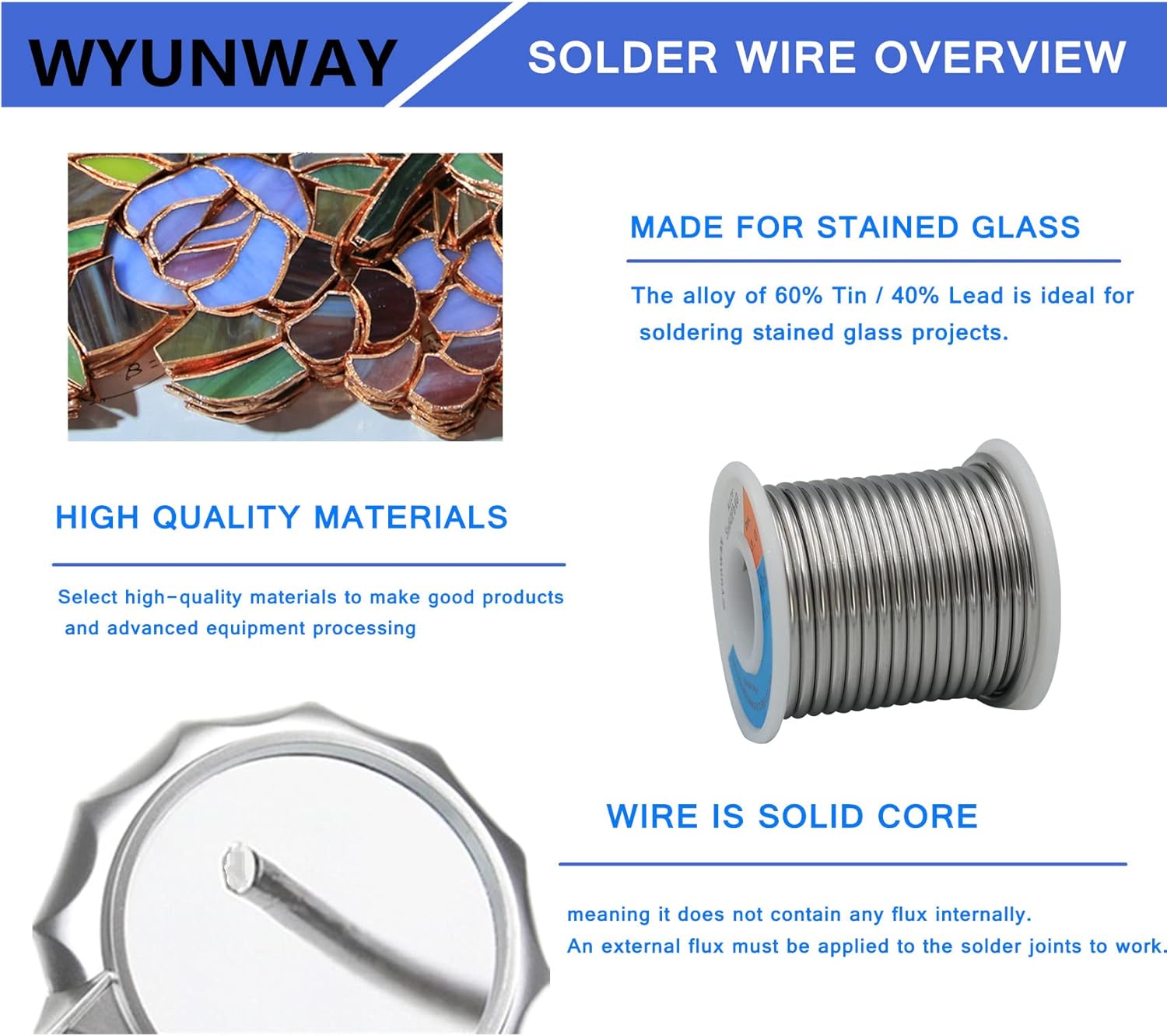 60/40 solder for stained glass solder wire (450g(1LB)，1/8"(3mm) Dia