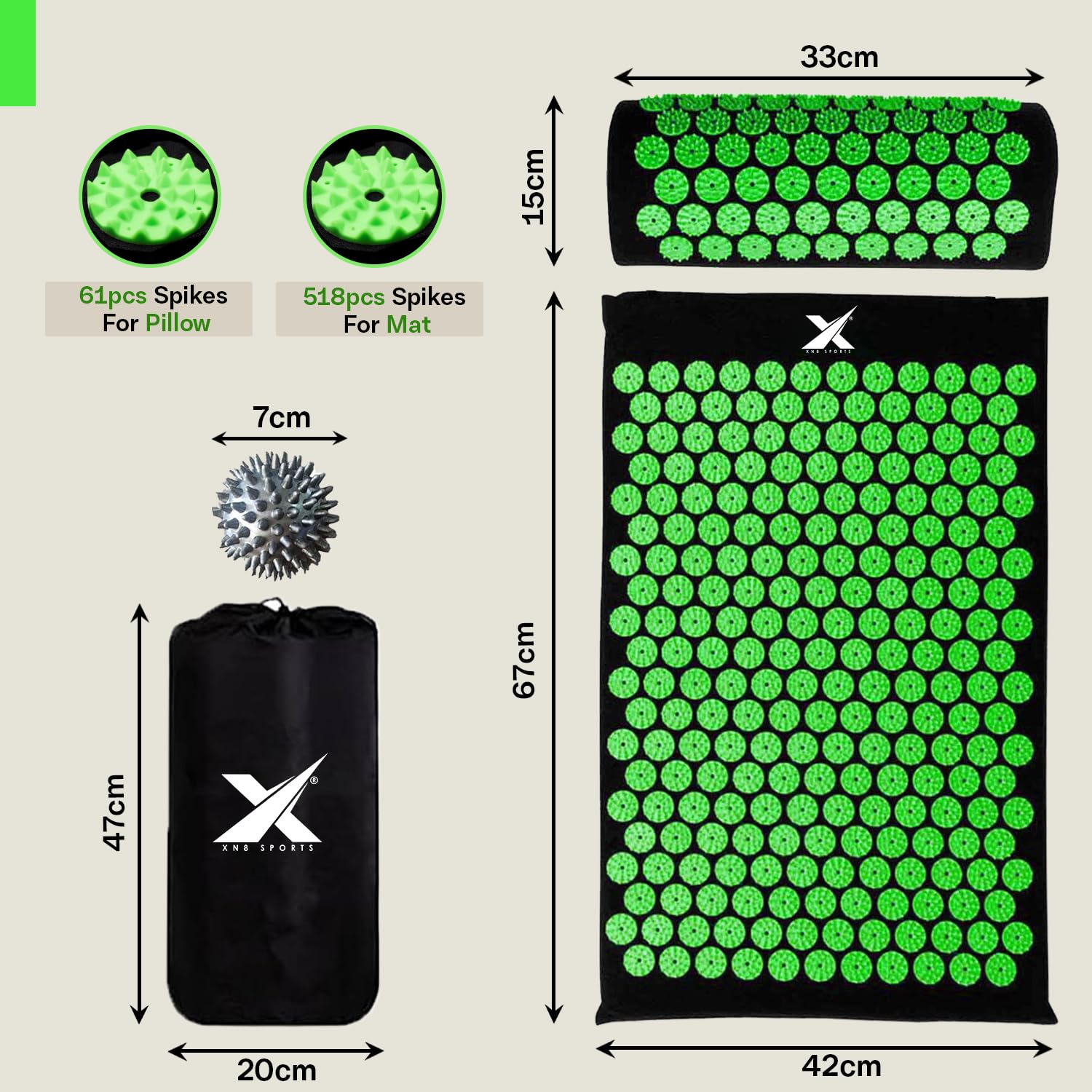 XN8 Tapis Acupression Champ de fleurs pour le dos Kit d'Acupression acupuncture Shakti Massage mat Coussin