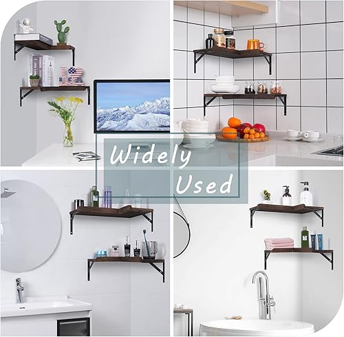 Miniatura 5 de Livofloral Estantes flotantes de esquina de 4 niveles con borde protector, estante de esquina flotante para almacenamiento, estante de pared de