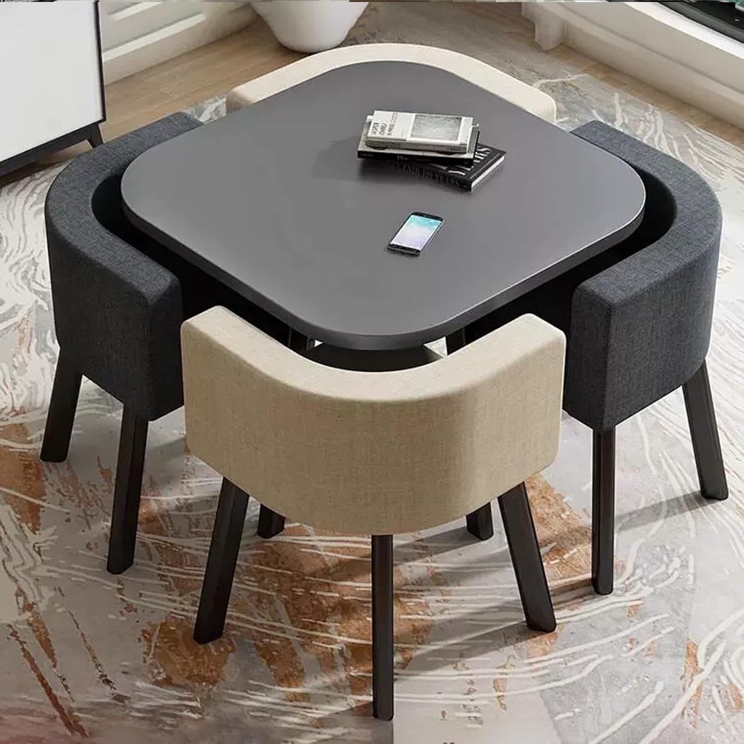 Office Reception Room Club Table, Conference Table with Chairs Set, Space-Saving Conference Table, Negotiation Dining Table and Chair Set, Suitable for Lounge, Living Room(Color:Round-4)