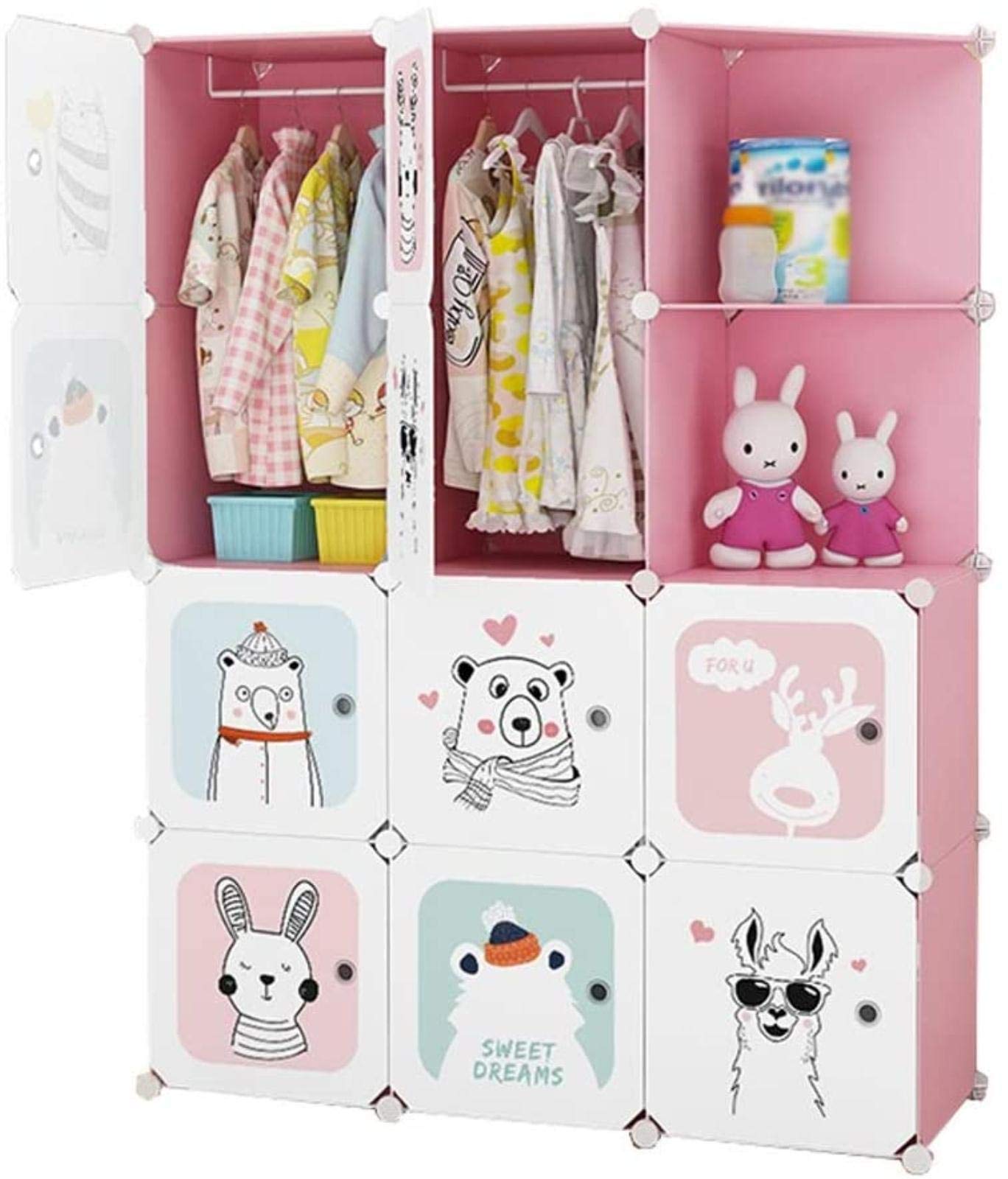 Armoire de rangement amovible rose gain de place avec étagères d'angle de porte