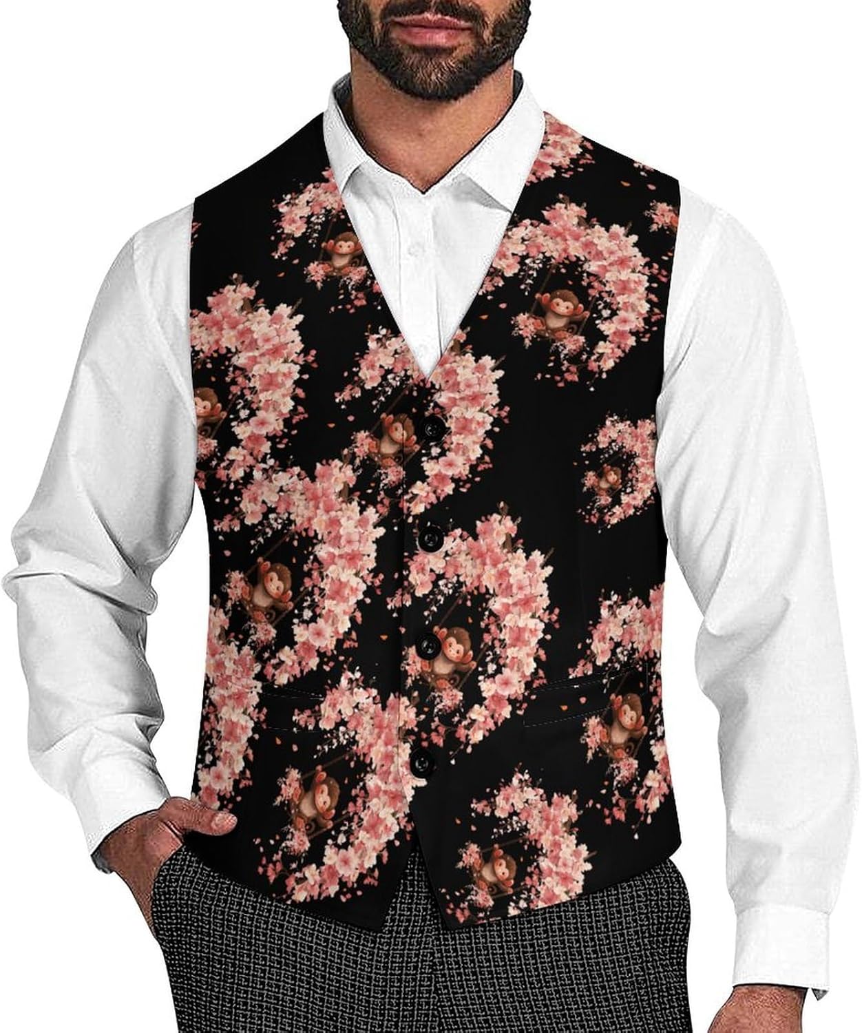 Swinging Monkey Men's Suit Vest Formal Vests Casual Dress Fit Waistcoat Casual Tuxedo for Business