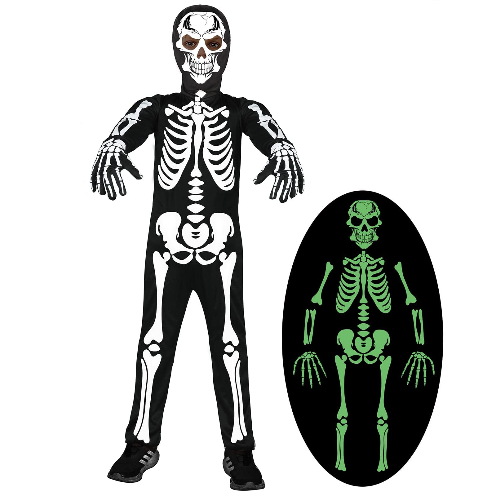 Joozmui Skeleton Costume Kids Boys Glow in The Dark Skull Scary Halloween Costume for Boys (4-6 Years), Black