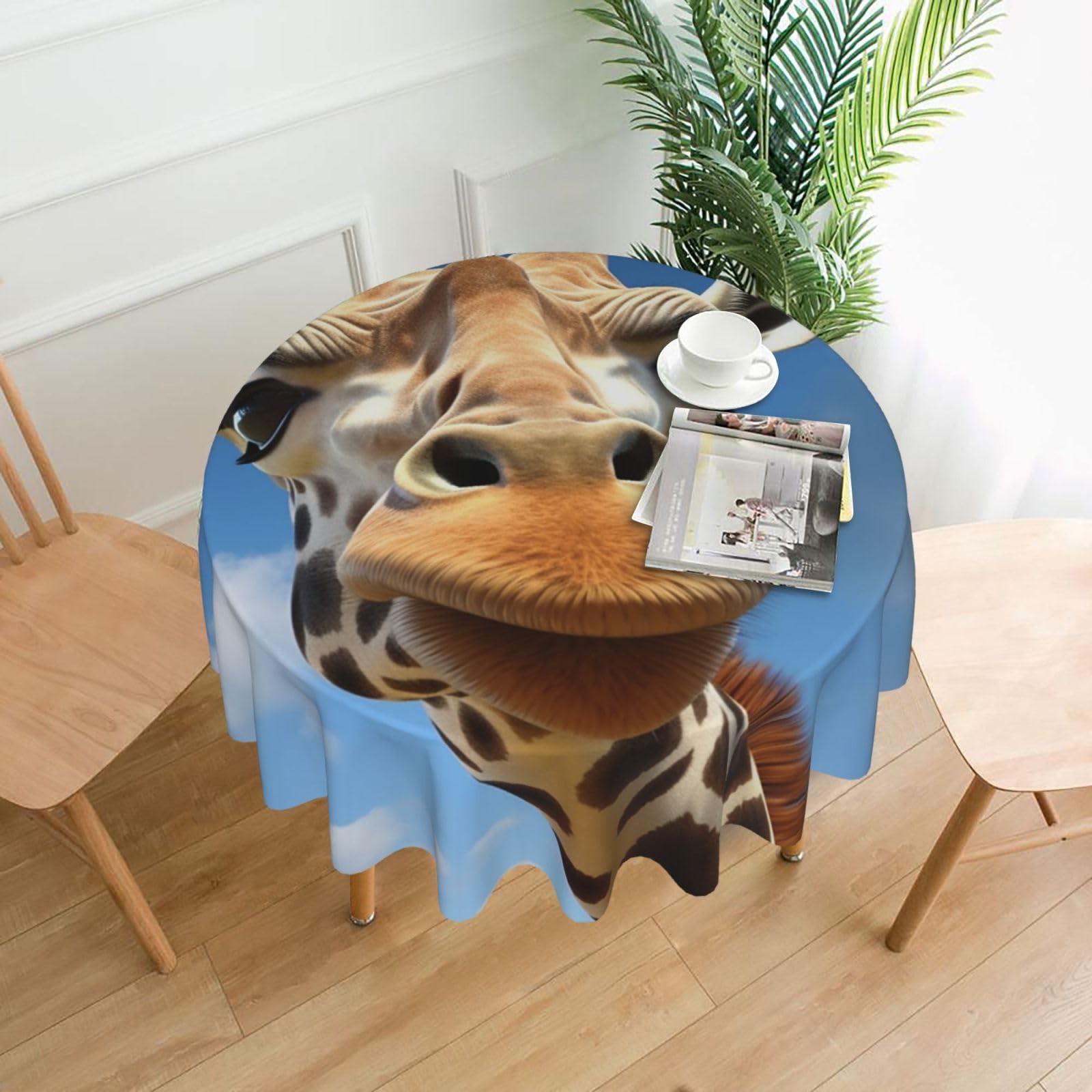 Fodpand Black Funny Giraffe Tablecloths For Round Tables 60 Inches - Reusable And Washable Kitchen Table Clothes Decorative Table Cover For Dining Tables, Buffet Parties, Wrinkle Resistant