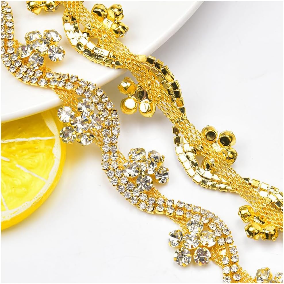 1 Yard Rhinestone Chain Trim Crystal Rhinestone Close Chain Trim for Wedding Dress Sewing Crystal Rhinestone Applique Craft DIY Decoration