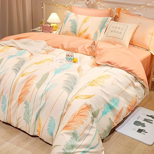 Miniatura 145 de SAPHREAS Juego de funda de edredón de hojas botánicas, tamaño King, 3 piezas, hojas amarillas, juego de funda de edredón 100% algodón suave, 1 funda