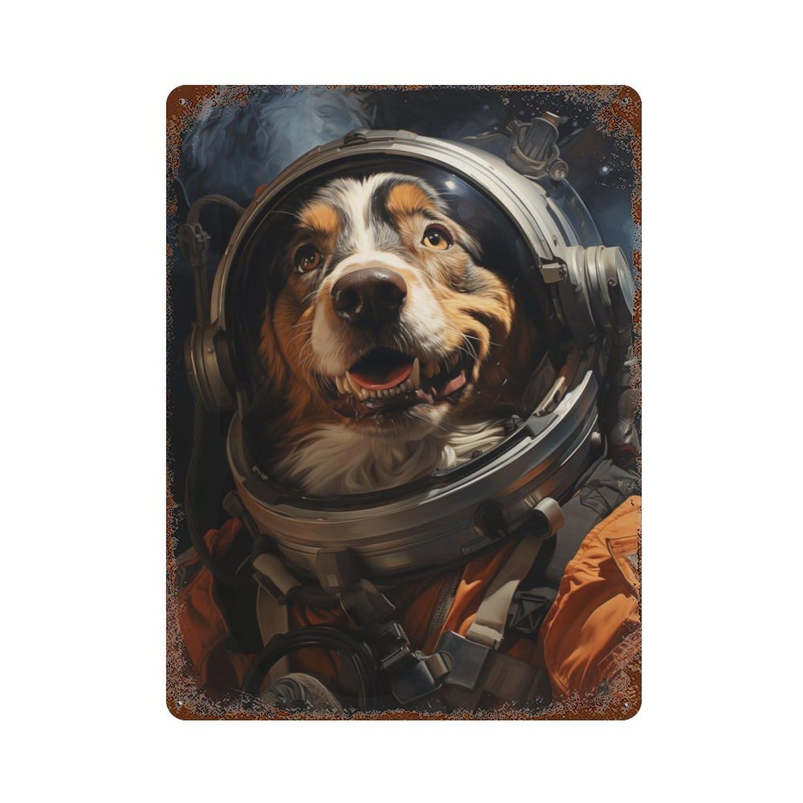 Retro Metal Sign Dog in Space 15.7"x11.8", Retro Wall Decor for Living Room, Hallway And Home Decor