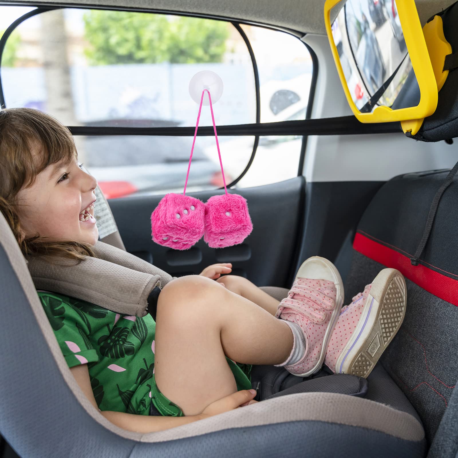Dés En Fourrure Suspendus Pour Rétroviseur - Décoration Voiture Mignonne Et Rétro (rose)