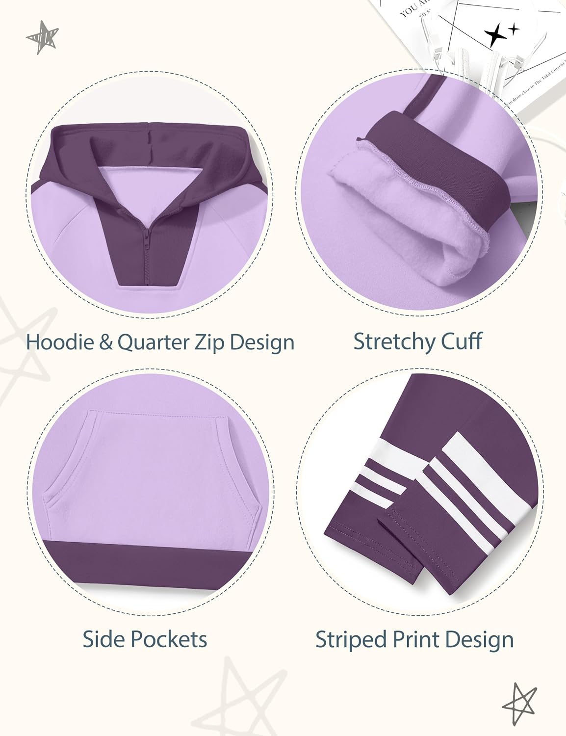 ADIRUN Girls 2 Piece Outfits Quarter Zip Hoodie Sweatshirt Print Leggings Color Block Fall Winter Clothing Sets with Pockets - Image 6