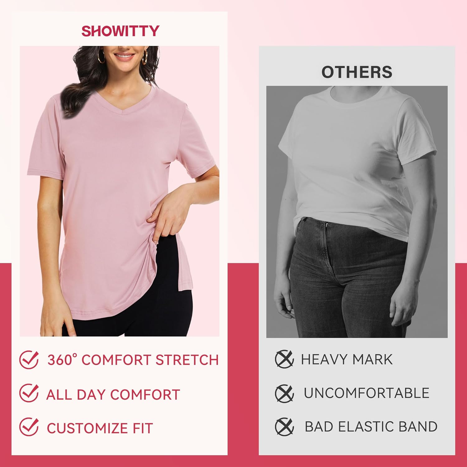 Showitty T Shirts for Women, Short Sleeve V Neck Basic Tees Loose Fit Cute White Black Tops for Casual Outfits - Image 5