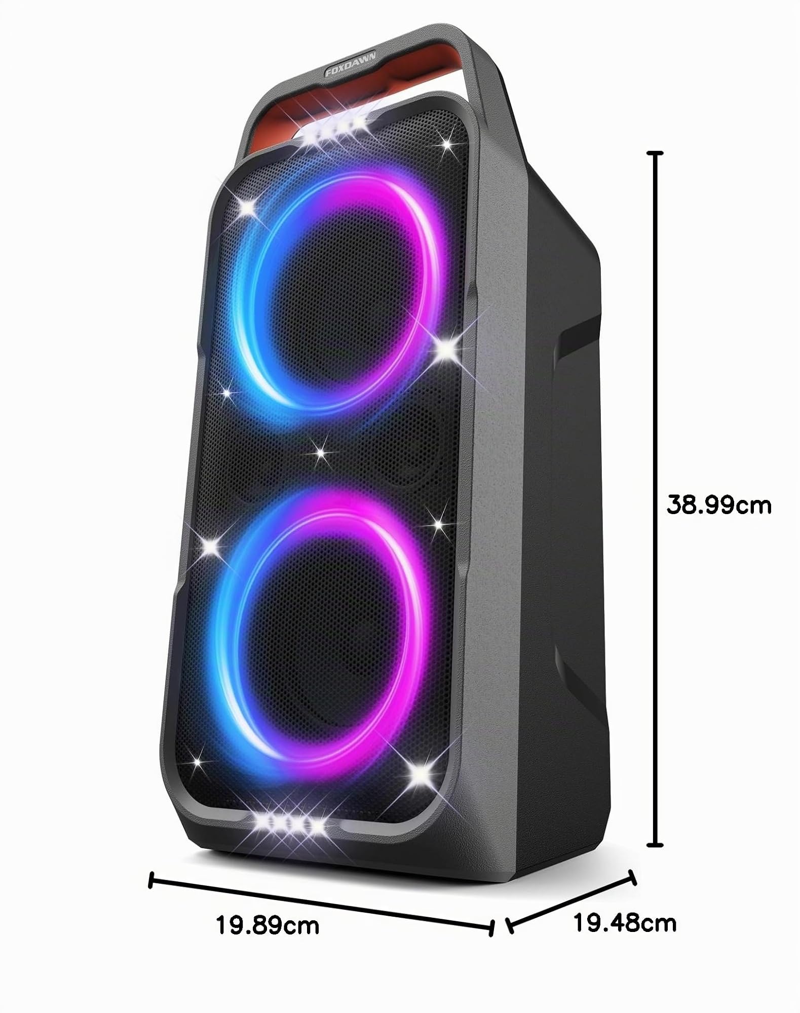 Foxdawn Enceinte Bluetooth Puissante Portable, 240W Peak Haut Parleur Bluetooth, Super Bass, 20H, avec Lumières LED, BT5.3, USB/TF/AUX/MIC & Guitare in, pour Party, Camping, Jardin