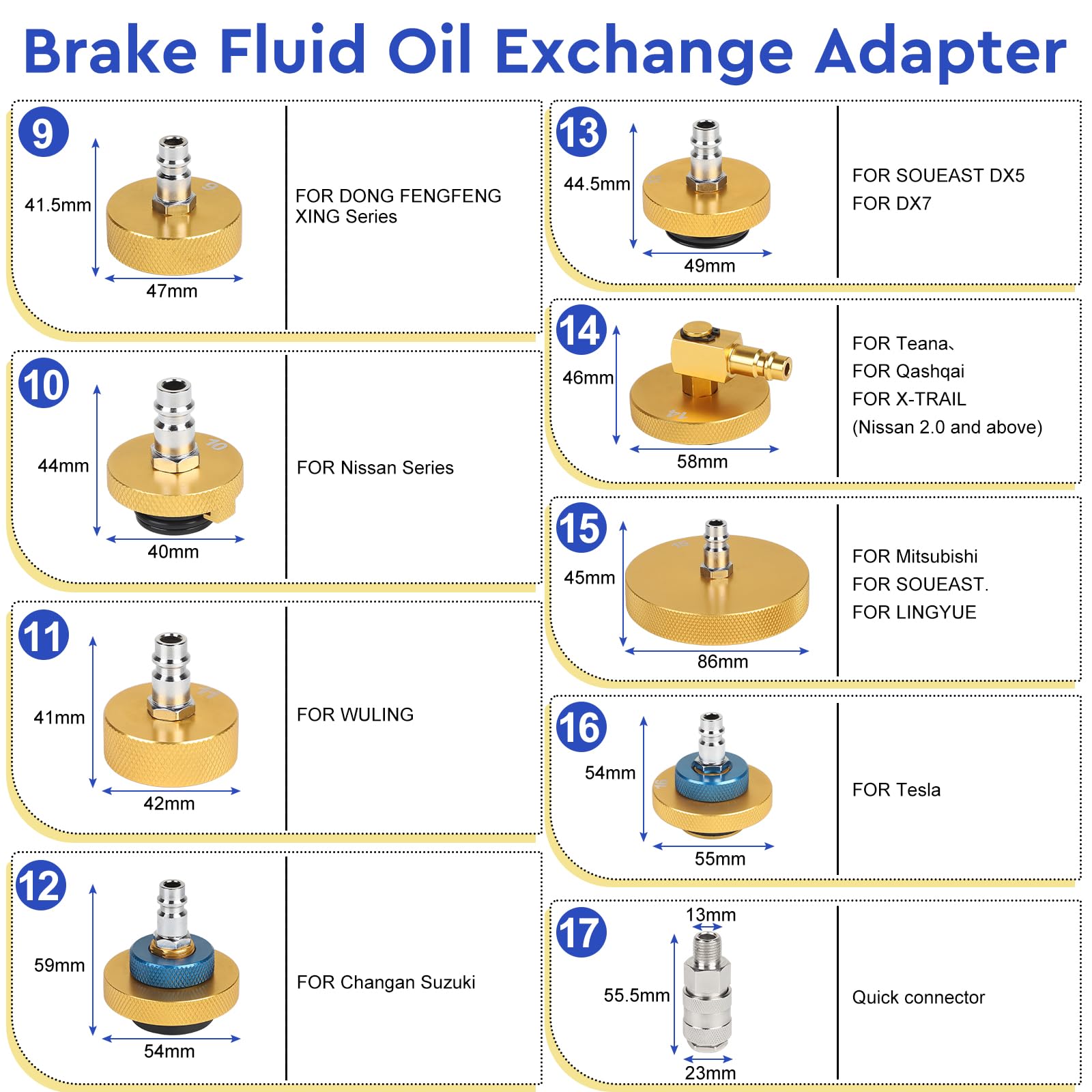 efuturetime Kit 17 Pezzi Adattatori per Spurgo Freni, Apparecchiatura con Connessione Rapida per Cambio Liquido, Universale per la Maggior Parte dei Veicoli