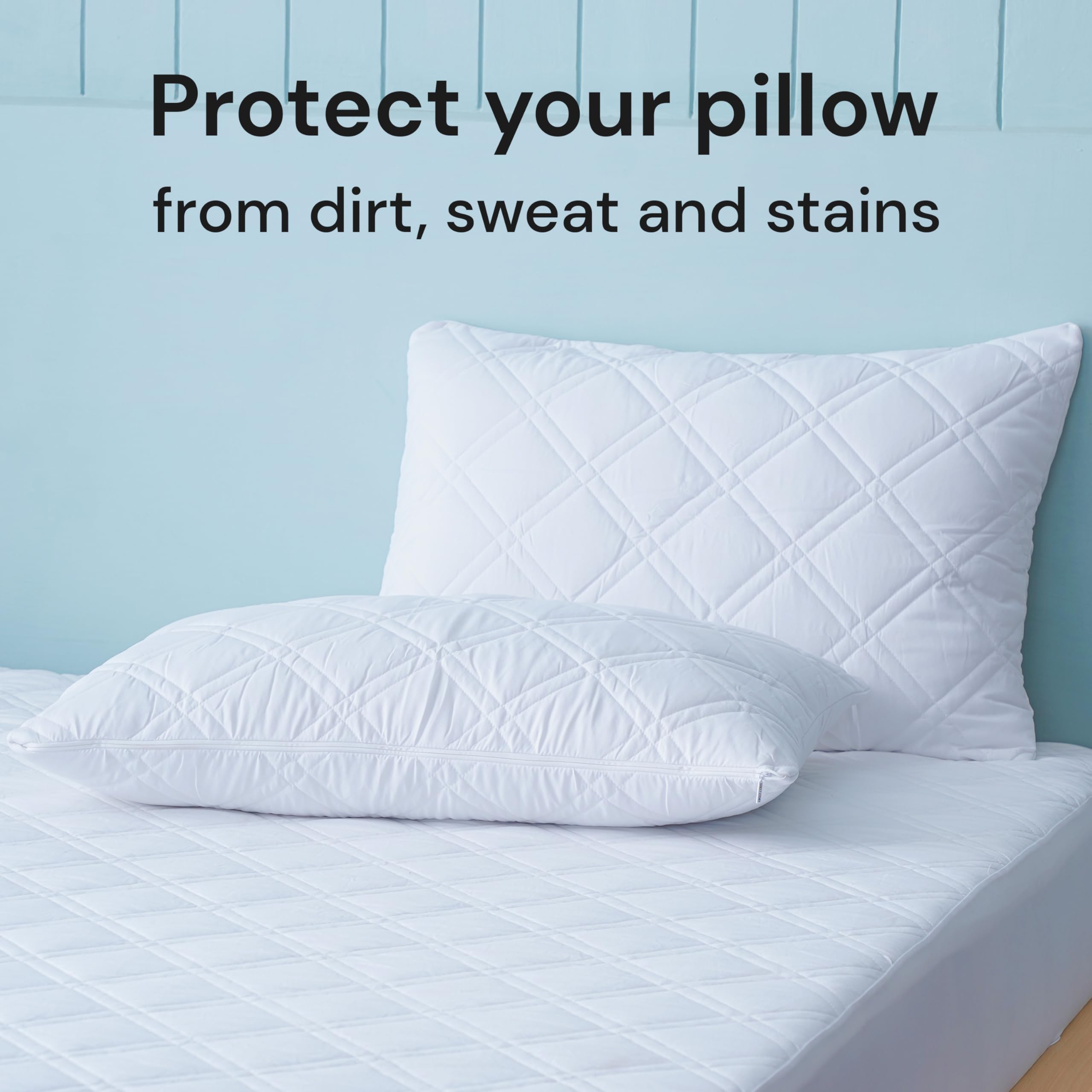 Sheet Story Quilted Pillow Protectors 2 Pack - Size 50x75cm - Invisible Zipper Closure - Hypoallergenic Quilted Pillow Cases Protector - Image 2