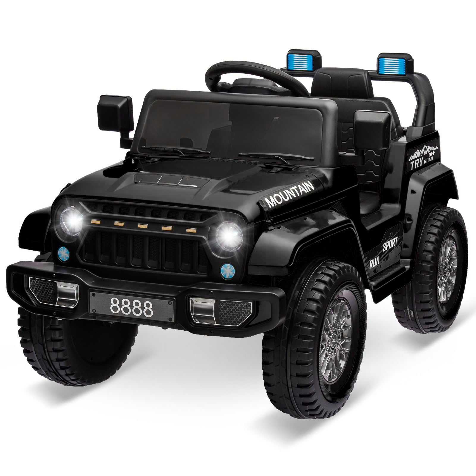 IDEALHOUSE 12V Kinder Elektroauto mit Fernbedienung – 2x35W Motoren, Musik, drahtlos, Hupe, LED-Scheinwerfer, Federung, Sicherheitsgurt – Kinderfahrzeug Geschenk – Schwarz
