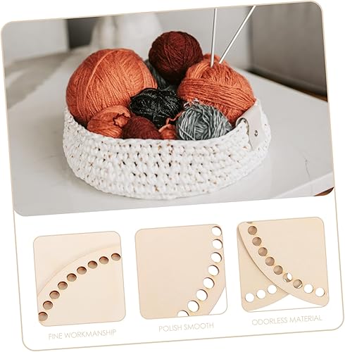 Miniatura 6 de EXCEART 8 Pcs Handmade DIY Wood Chips Round Blank Basket DIY Bag Material Blank Basket Wood Base Bottom Bag Base Wooden Crochet Hooks Circle Purse