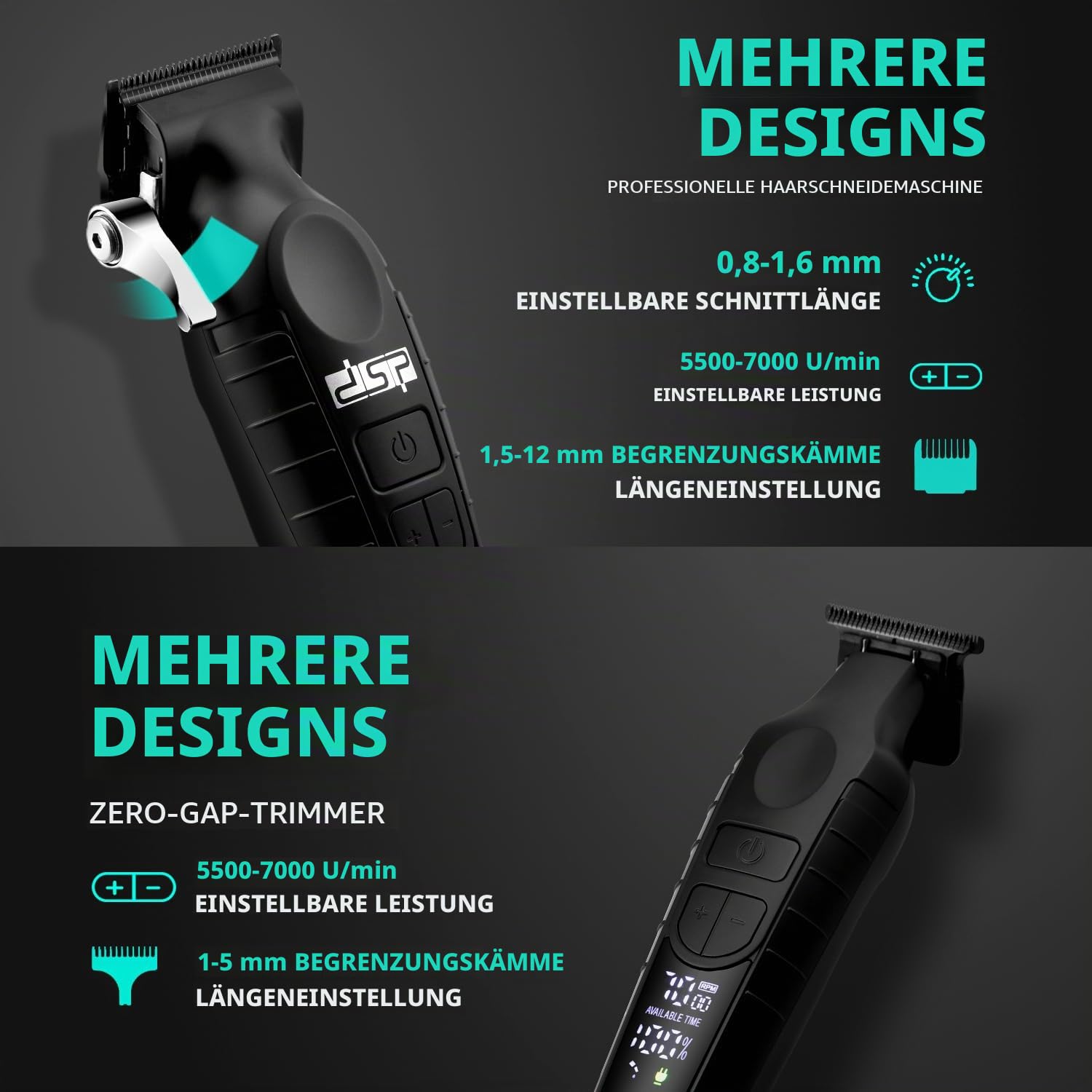 DSP Professional Hair Clipper Kit, Kabellose LED-Anzeige, DLC beschichtete Edelstahlklingen, Ruhig ≤68dB, Schnelle Ladung - Home Haarschneiden Pflege Set