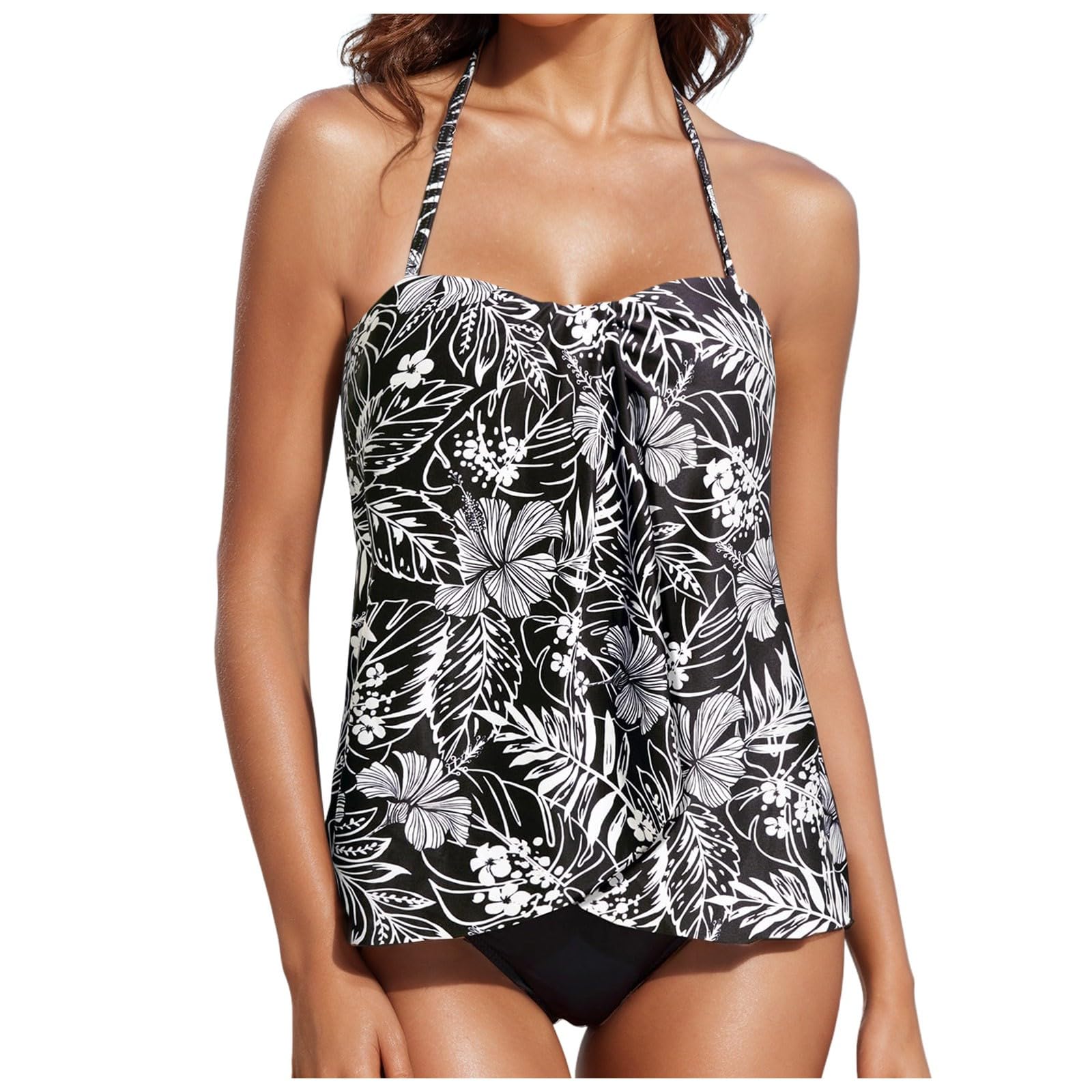 Generisch Bikini da donna, costume da bagno con spacco, con stampa quadrata, tankini