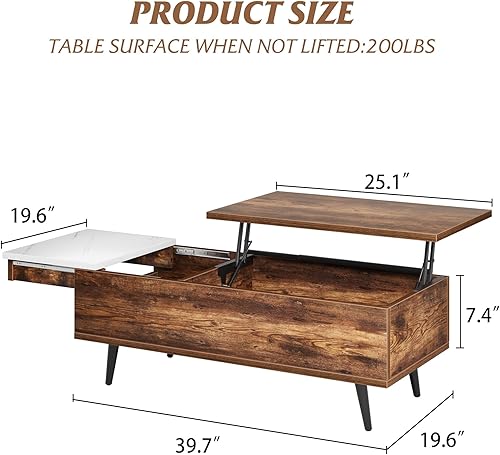 Miniatura 2 de IDEALHOUSE Mesa auxiliar elevadora 2024, mesa auxiliar de madera con estante de almacenamiento, compartimento oculto y barra de elevación hidráulica