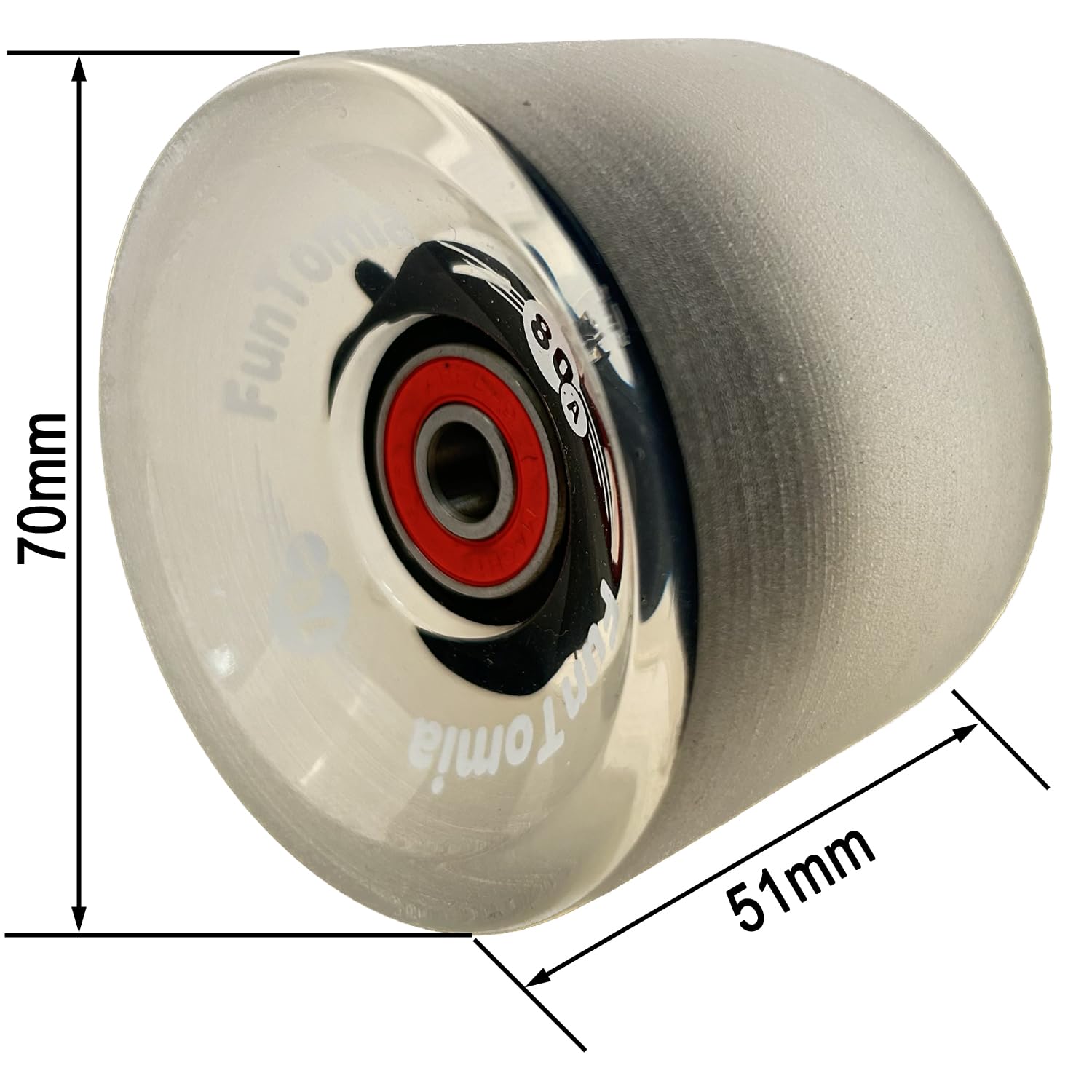 FunTomia 4 Pezzi Longboard/Skateboard/Miniboard Ruote (Big Wheels) 70x51mm 80A incl. Mach1 Cuscinetti a Sfera, Magnete Spacer + T-Tool