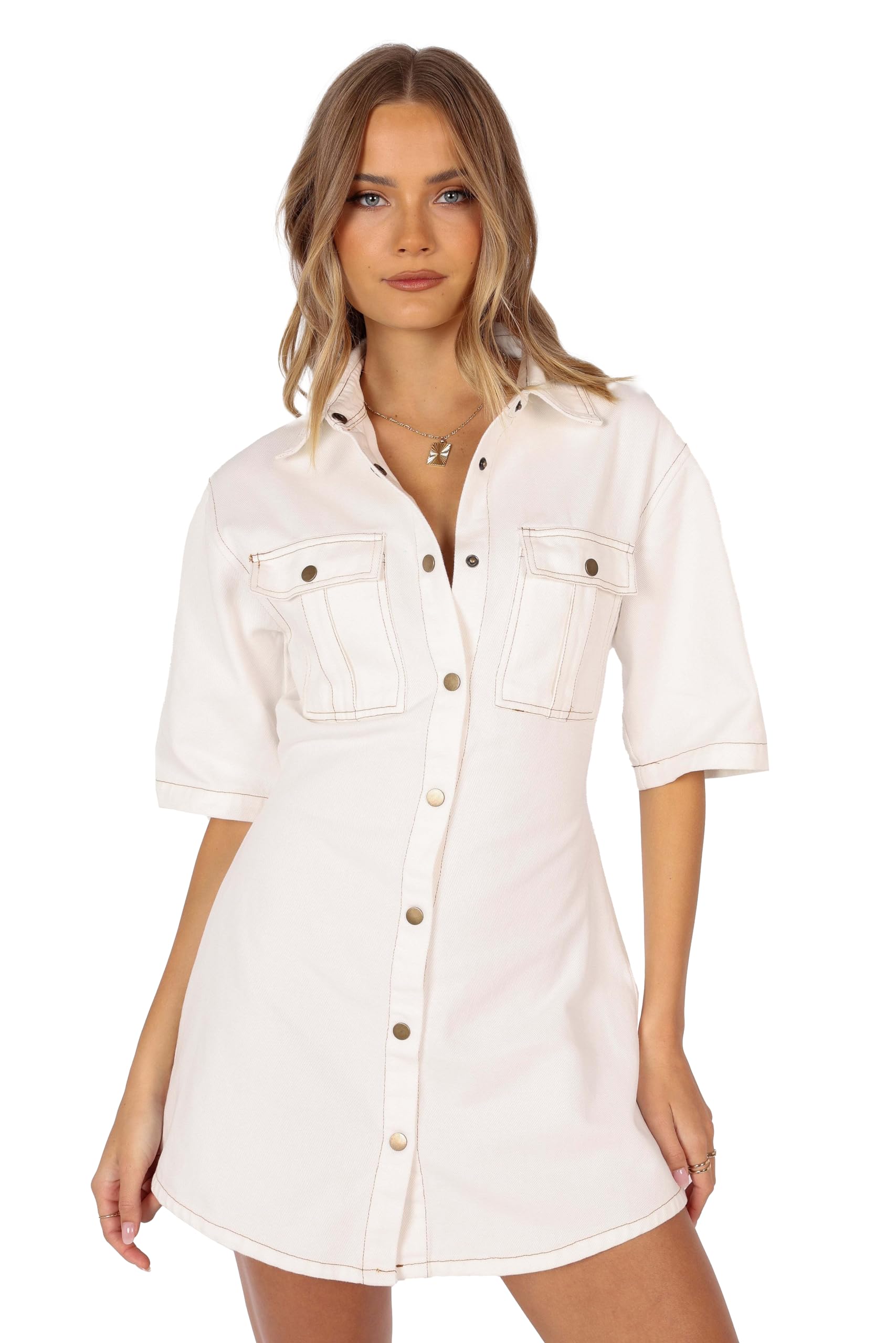 short denim dresses for women Joanna Sleeve Dress Dark Wash / L Size:9 years US numeric date night Girl Summer Casual Dresses one shoulder