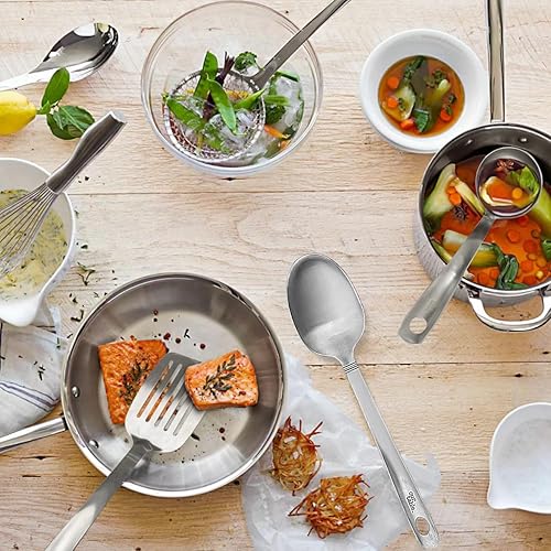 Miniatura 3 de Our Table - Juego de utensilios de acero inoxidable para cocinar y servir de 3 piezas, cucharón de sopa de cocina, cuchara de cocina, espátula