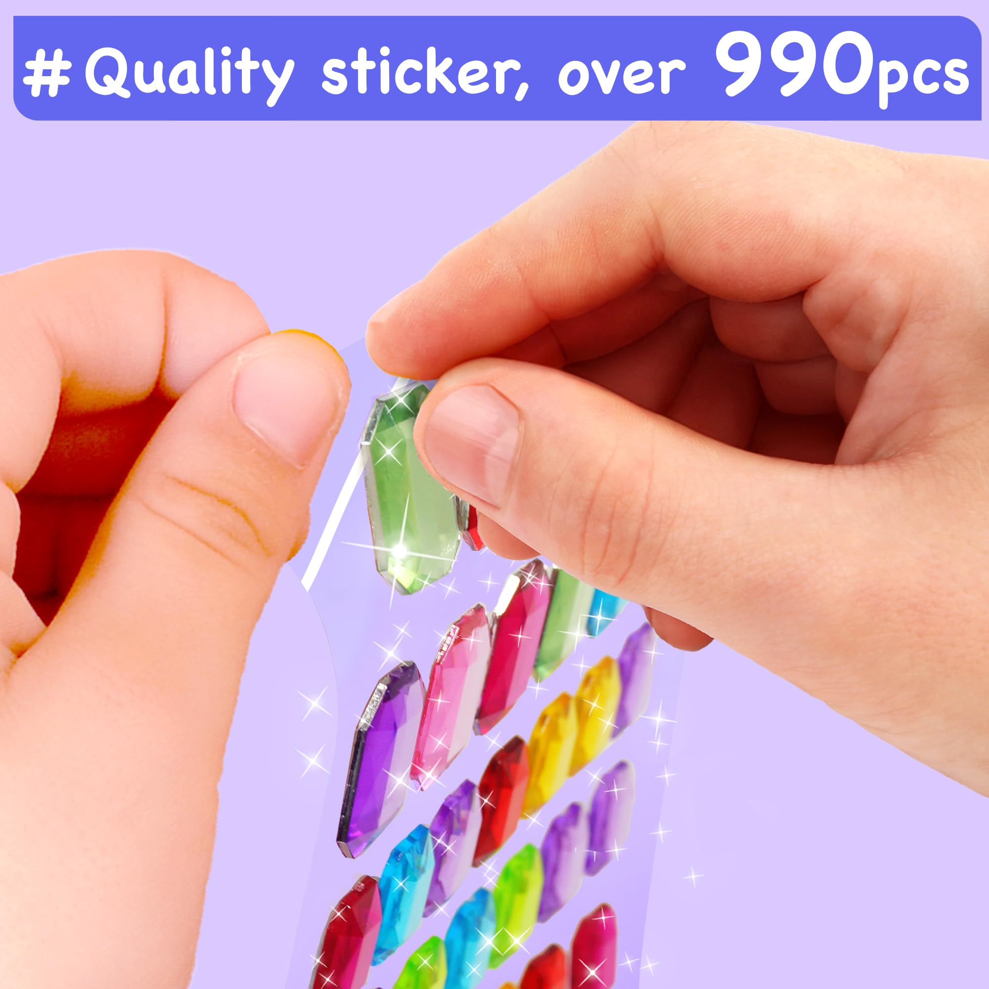 EZCRA Gem Sticker Kit for Kids Ages 3-8, 990+ Jewel Stickers with 8 Unicorn Princess Themes - Image 4