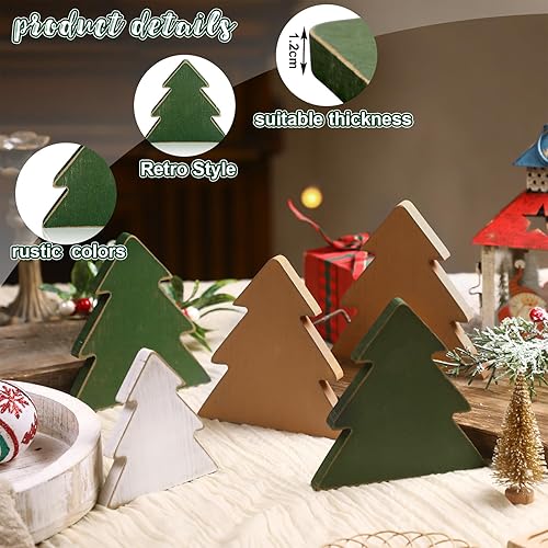 Miniatura 3 de 5 piezas de decoración de mesa de Navidad, árbol de Navidad, centro de mesa rústico de madera, árbol de Navidad independiente, decoración de mesa de