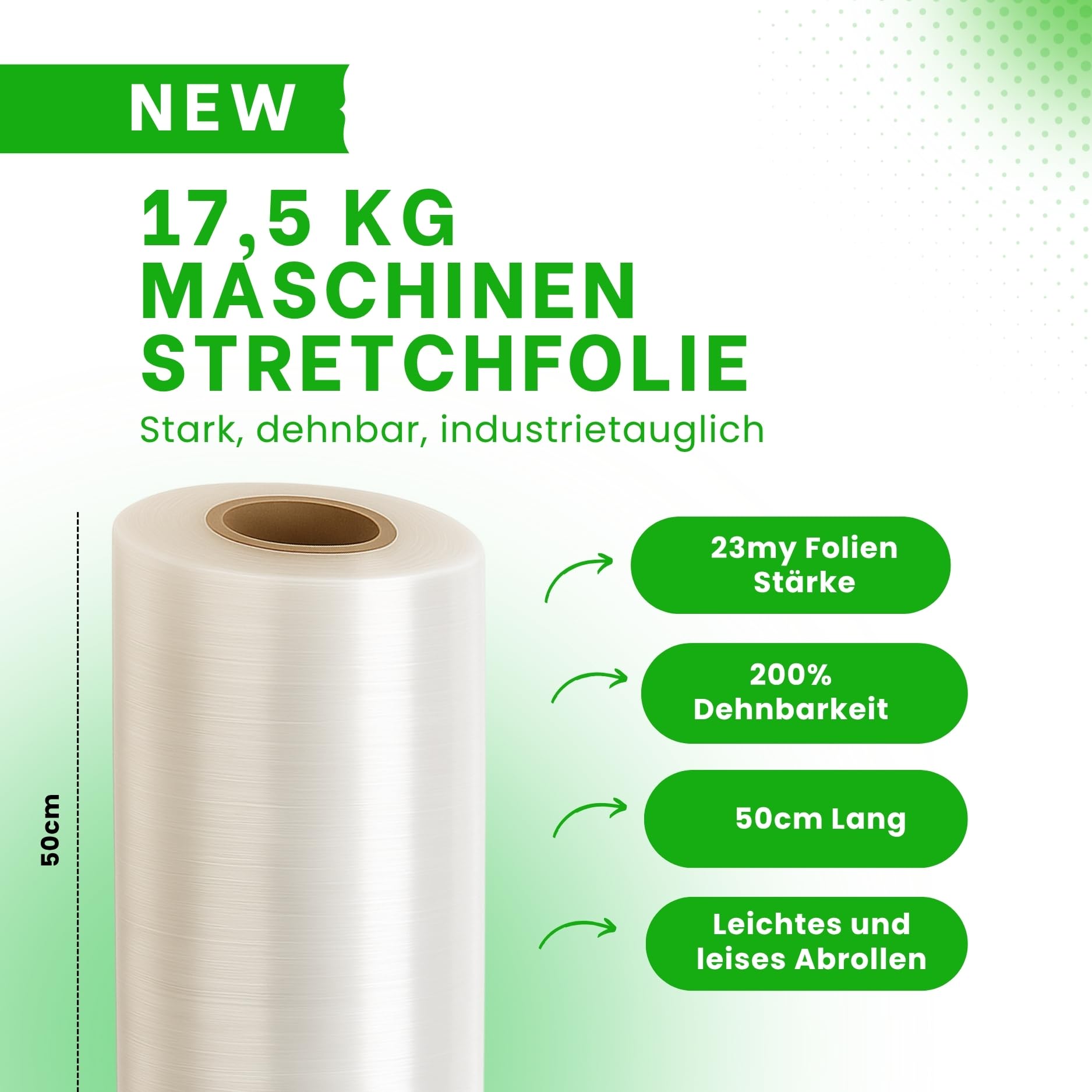 Stretchfolie transparent 500mmx1512m 17,5 kg Automatenstretchfolie