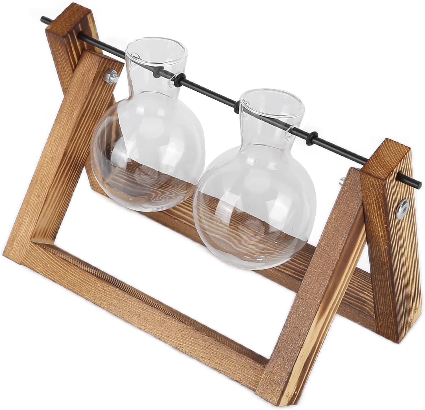 Plant Terrarium with Wooden Stand,Desktop Air Planter Bulb Glass Vase for Indoor Hydroponics Water Plants Home Garden Office Decoration Accessories(2 Bulb Vase)