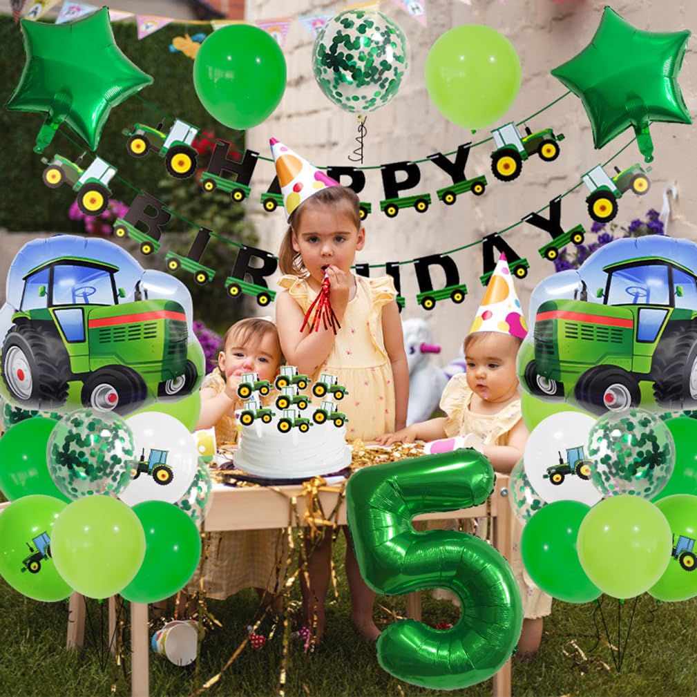 Guoguonb 1 anno trattore compleanno decorazione verde 1° compleanno ragazzo trecker palloncino con numeri 1 palloncino stampato palloncini striscione decorazione torta per feste di compleanno bambini