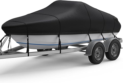 Vista 13 de Cubierta de barco RVMasking, de poliéster de lona ultragruesa de 1400D con doble revestimiento impermeable de PU, se adapta a 17-19 pies de barco