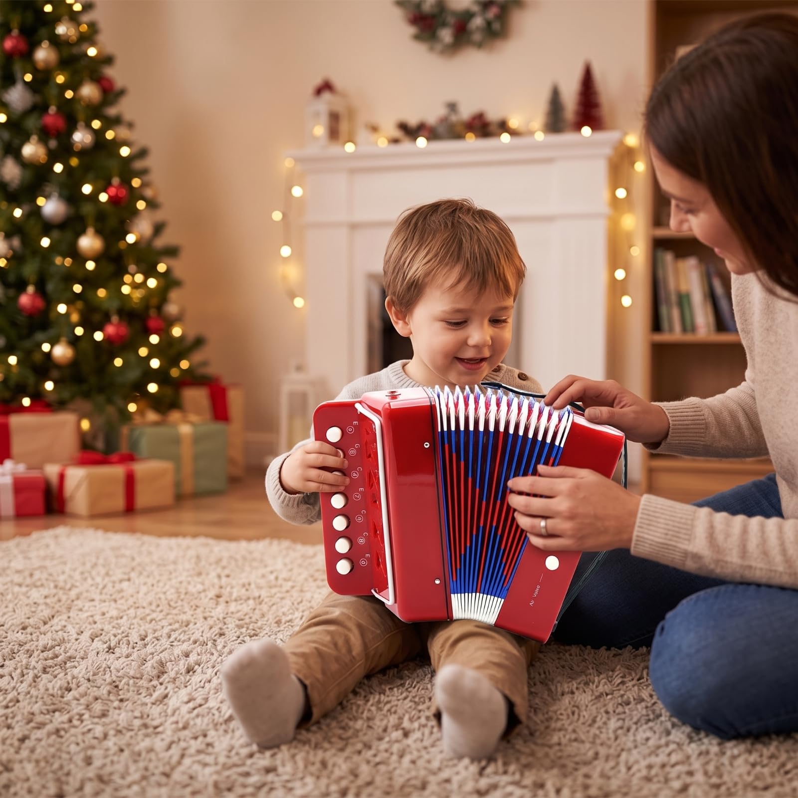 Fisarmonica per Bambini Mini Strumento Giocattolo con 7 Note 2 Bassi Bottoni Portatile in con Tracolla Adatta per Apprendimento Musicale Coordinazione , Nero , Giocattolo