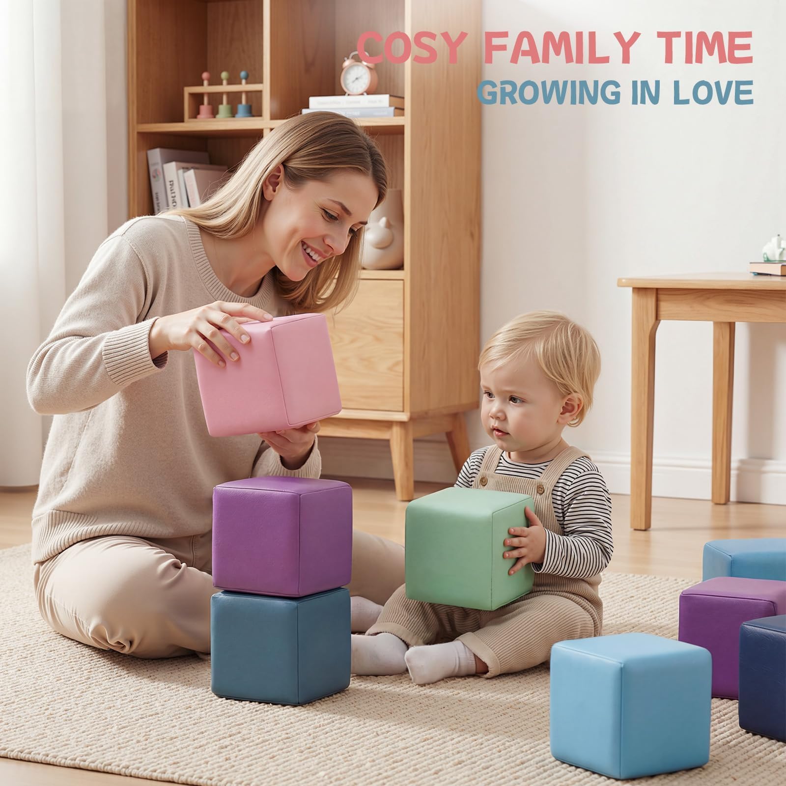 JungleDove Soft-Spielset: Weiches Babispielzeug für Innen – 12-Teiliges Set aus Schaumstoff Bausteine Kinder mit PU-Lederbezug für Kleinkinder, Jungen & Mädchen, Wohnzimmer & Kinderzimmer