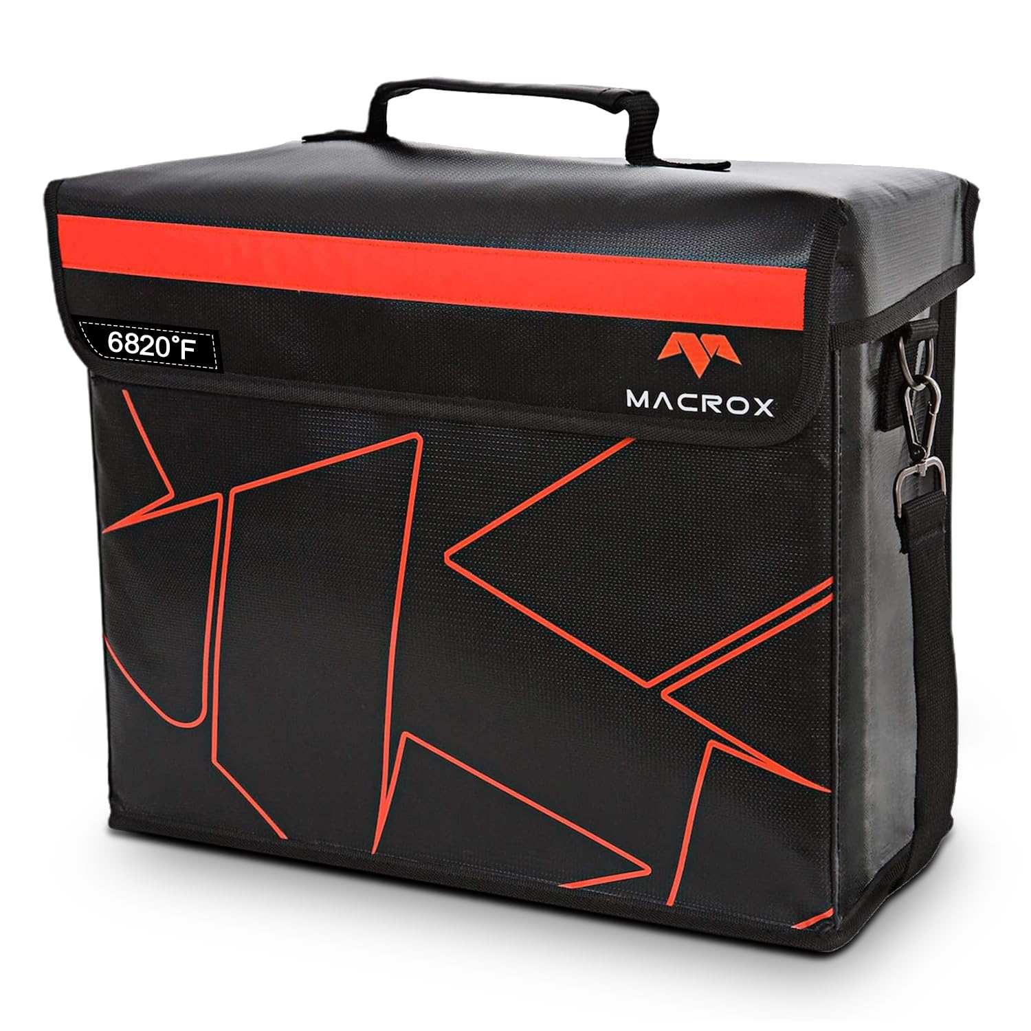 Fireproof and Waterproof Document Bag with Lock, 6200℉ Insulated, Patented Enclosed Flap Design, Heavy Duty Fire Safe Storage Box for Documents, Files & Valuables, 16"x12.6"x6.5"