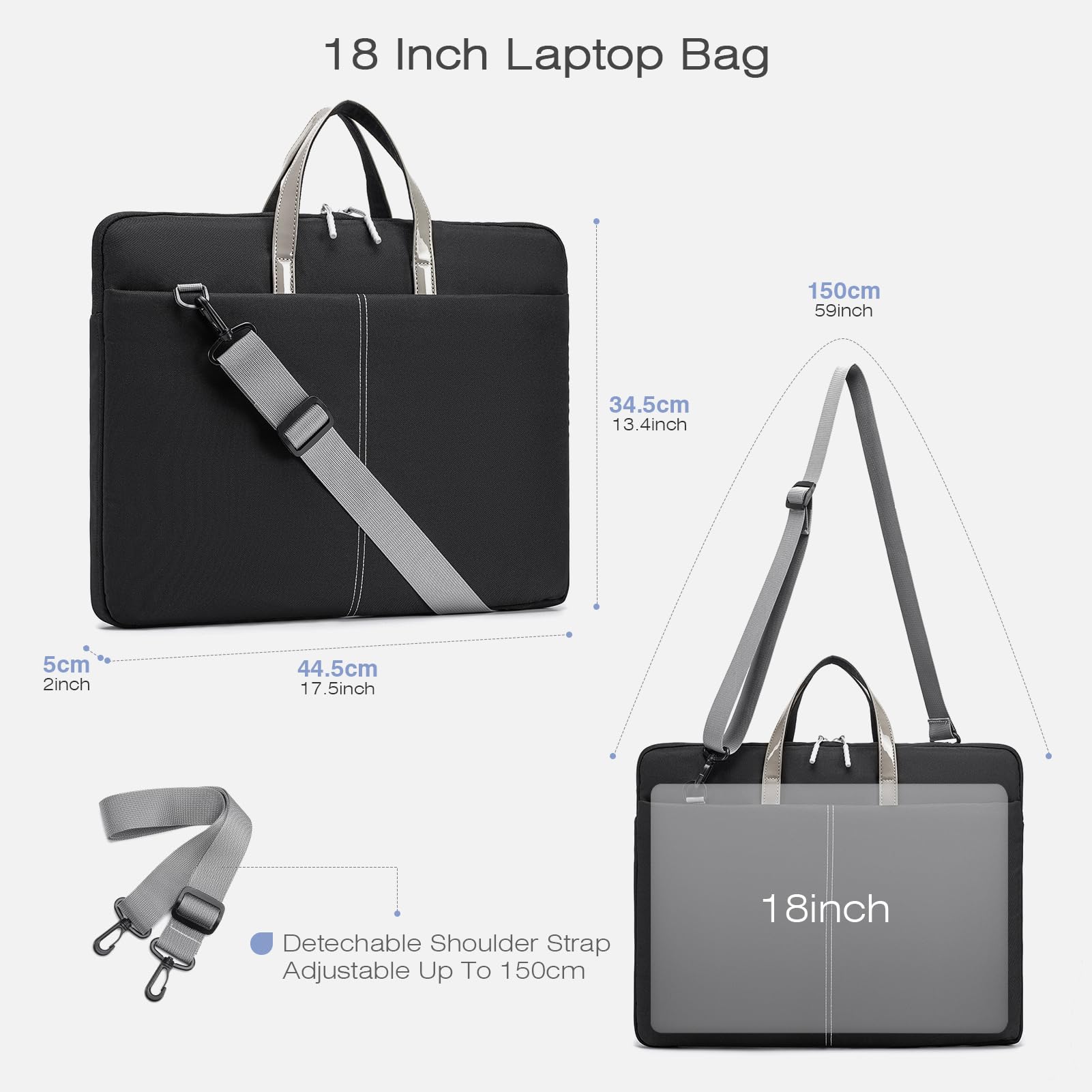 SPAHER Sacoche Ordinateur Portable 18 Pouces Sacoche PC Cartable Femme Housse Ordinateur Portable Mallette Sacoche Travail Porte Document Pochette Portable Sac Bandoulière Femme Sac à Main Gris