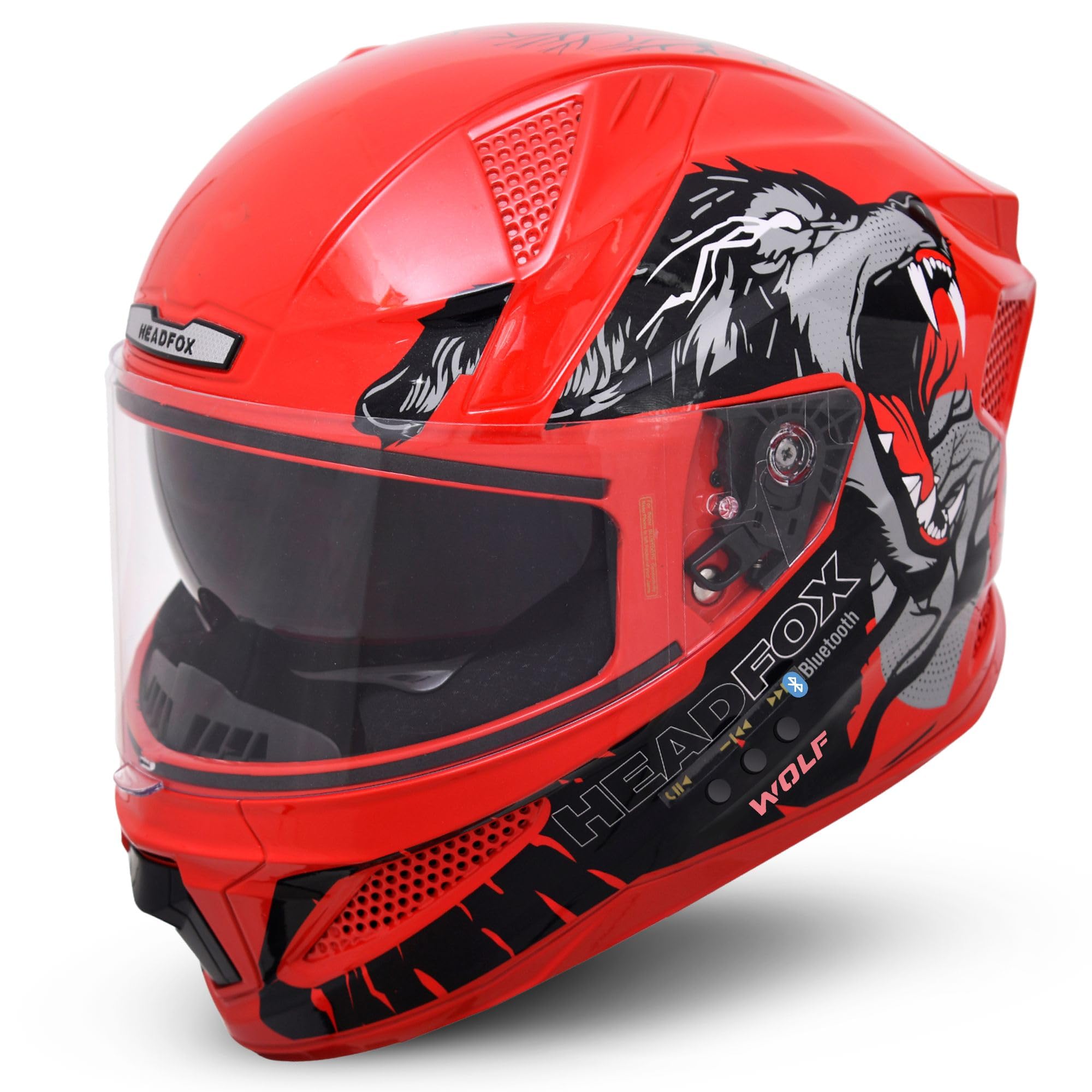 HEADFOX N2F Wolf Full Face Bluetooth Helmet for Bike | Waterproof Smart Helmet for Man & Women | ISI Certified | Built-in Bluetooth | Gloss & Mette