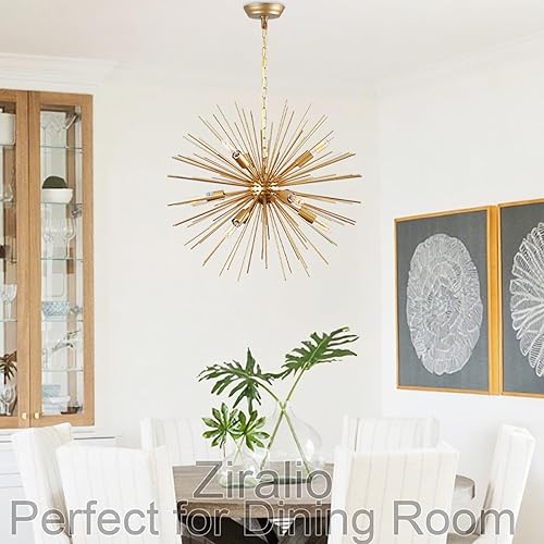 Miniatura 2 de Lámpara de araña Sputnik moderna de 9 luces con estrella dorada Lámpara de araña de lujo de metal sólido dorado Lámparas de araña Sputnik para