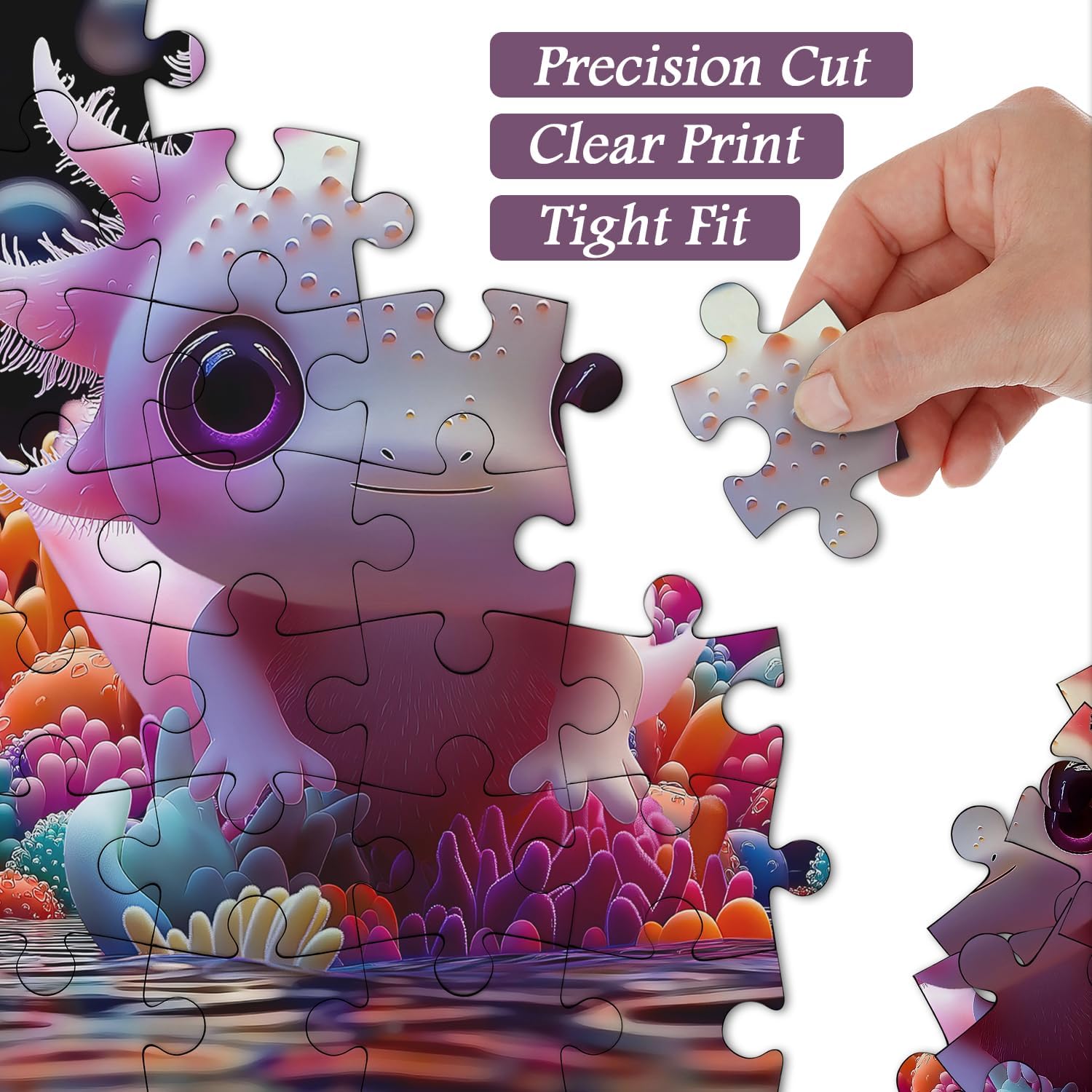 PICKFORU Cute Axolotl 1000 Piece Puzzle for Adults, Colorful Sea Animal Undersea Corals Jigsaw Puzzles, Impossible Hard Unique Art Theme as Home Decor