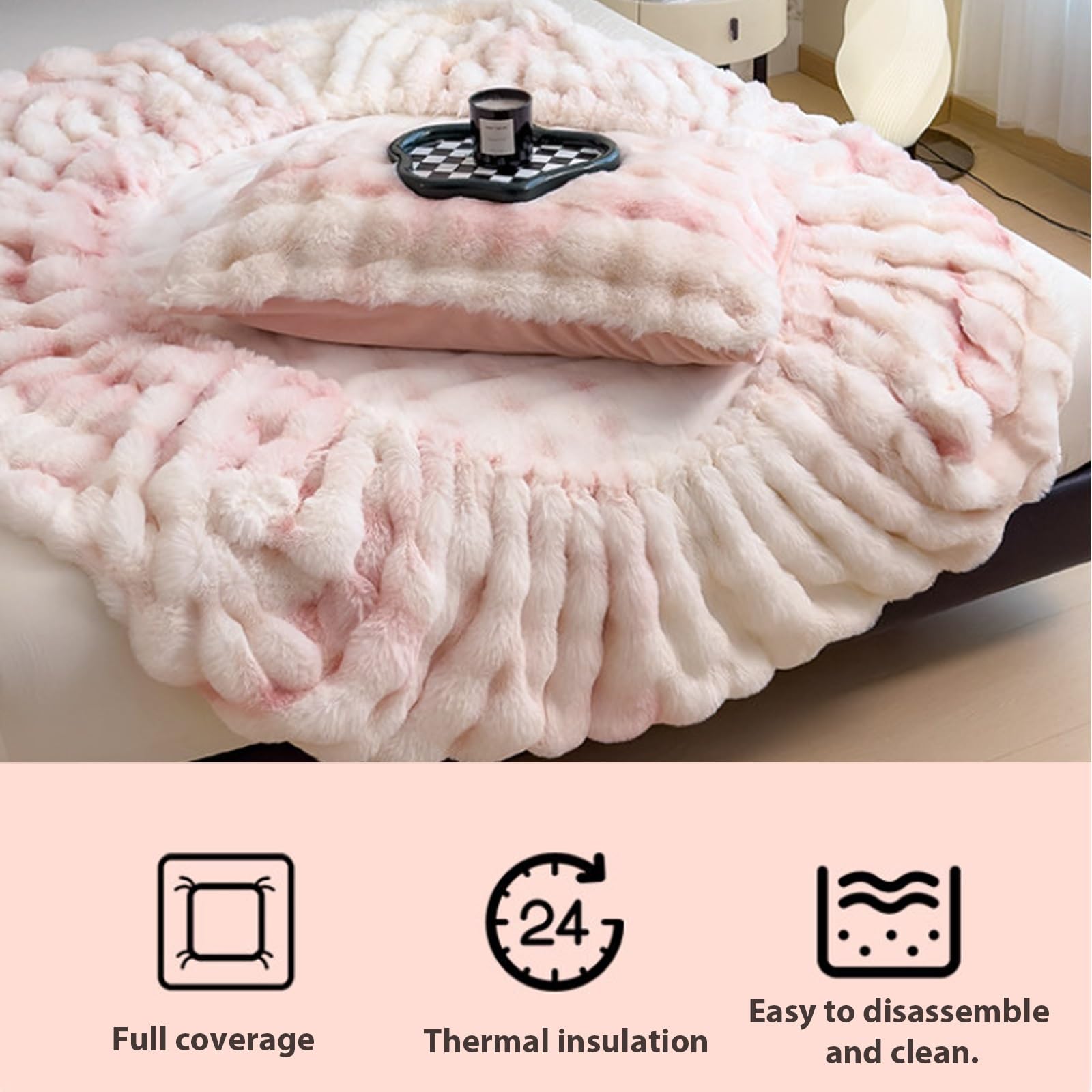Sábanas bajeras de Terciopelo y Piel sintética Sábana Bajera Gruesa y mullida con Bolsillo Profundo de 28 cm, Comodidad y Calidez para Todas Las Estaciones(Pink,180x200cm/70.8 * 78.7in)
