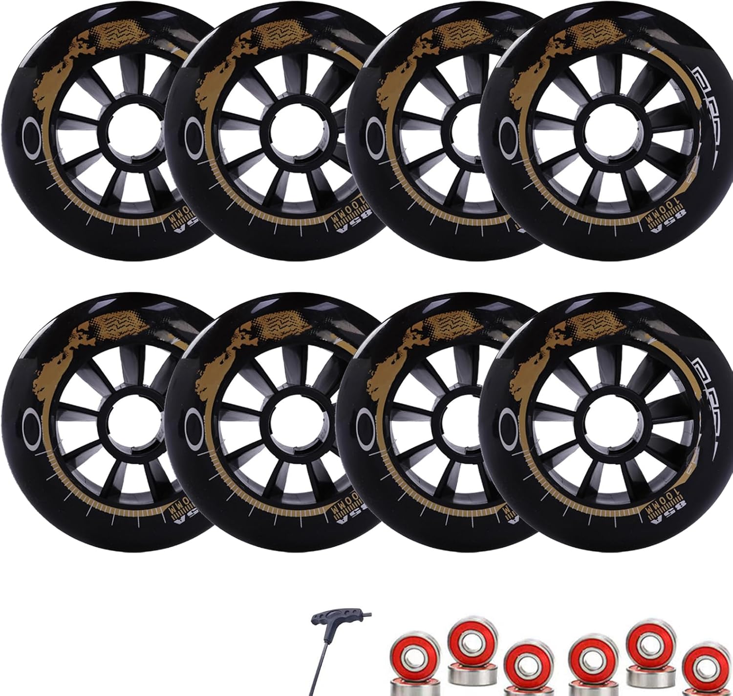 Roller Skate Wheels Indoor Outdoor 6 Pack 8 Pack Inline Skate Replacement Wheels 110mm 100mm 90mm 85A Inline Speed Skate Wheels with Bearings Increased Speed and Grip (110mm,8)