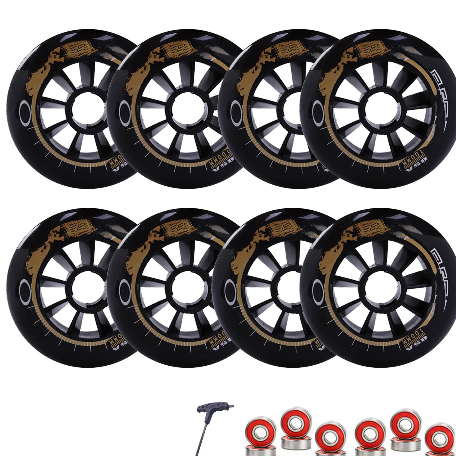 6er Pack 8er Pack Pro Inline Skate Ersatzrollen 110 mm 100 mm 90 mm 85A Inline Speed Skate Rollen mit Lagern erhöhte Geschwindigkeit und Griffigkeit (90 mm 8)