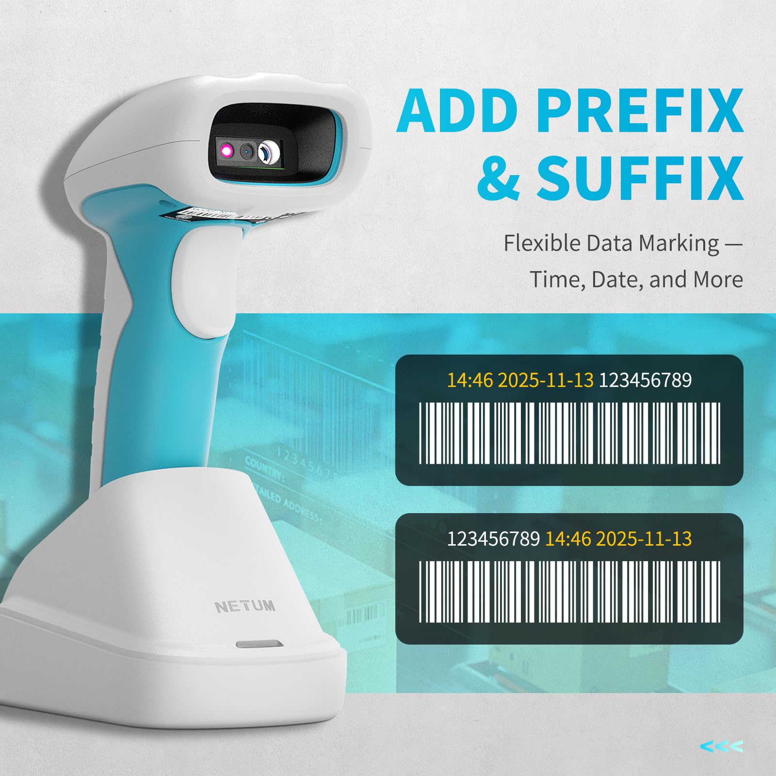 NETUM RD-1962 Scanner Barcode 1D/2D Wireless Blu-Bianco Antimicrobico, Sensore CMOS 1280×800, 2.4G + Bluetooth, Design IP67 Resistente, Modalità Hands-Free per Cliniche e Ospedali