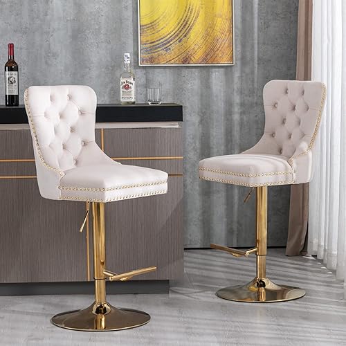 Taburete de bar giratorio con respaldo copetudo, taburetes de bar ajustables en altura de mostrador, ribete de cabeza de clavo, silla de bar